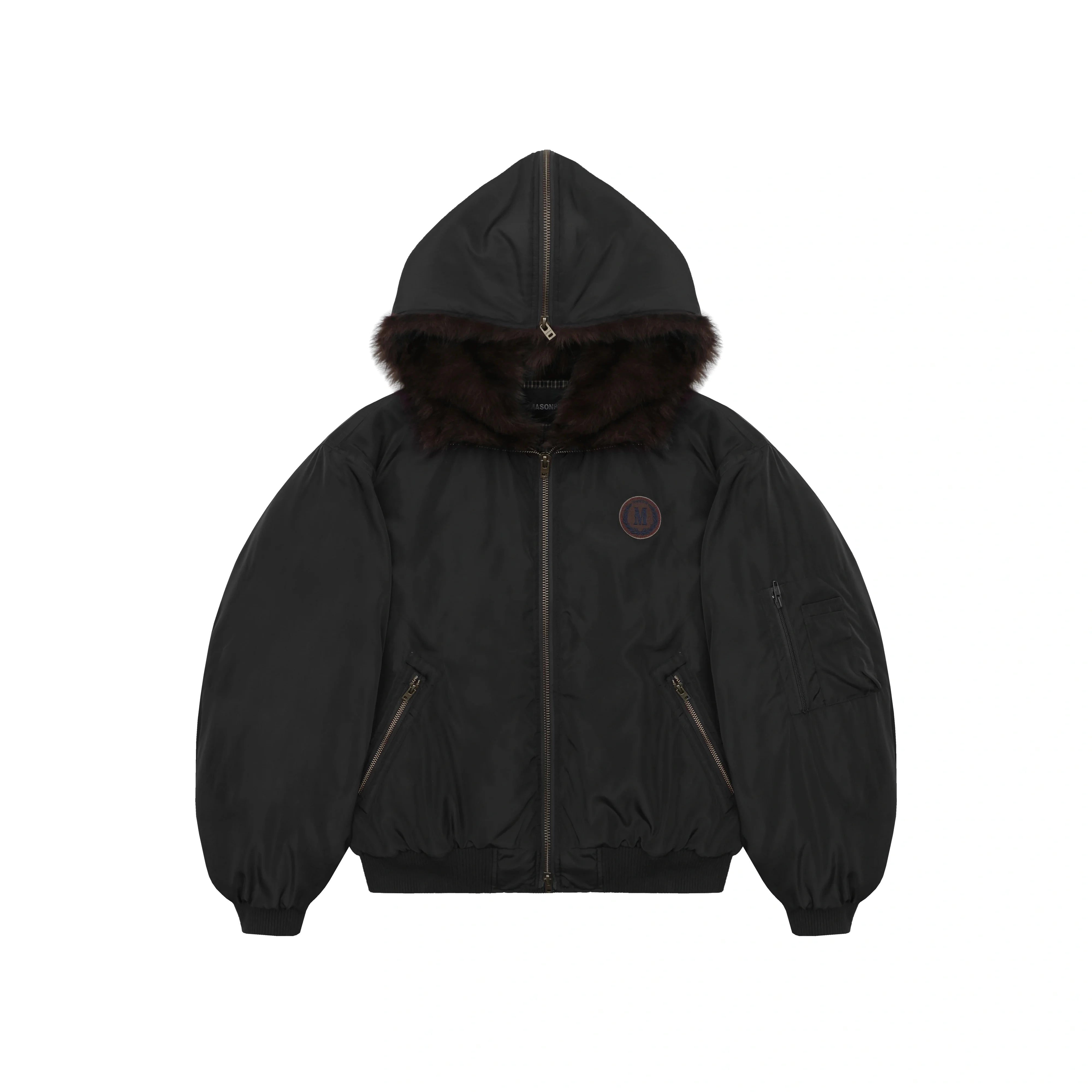 MASONPRINCE Women's Hooded Plaid Puffer Jacket with Faux Fur Trim