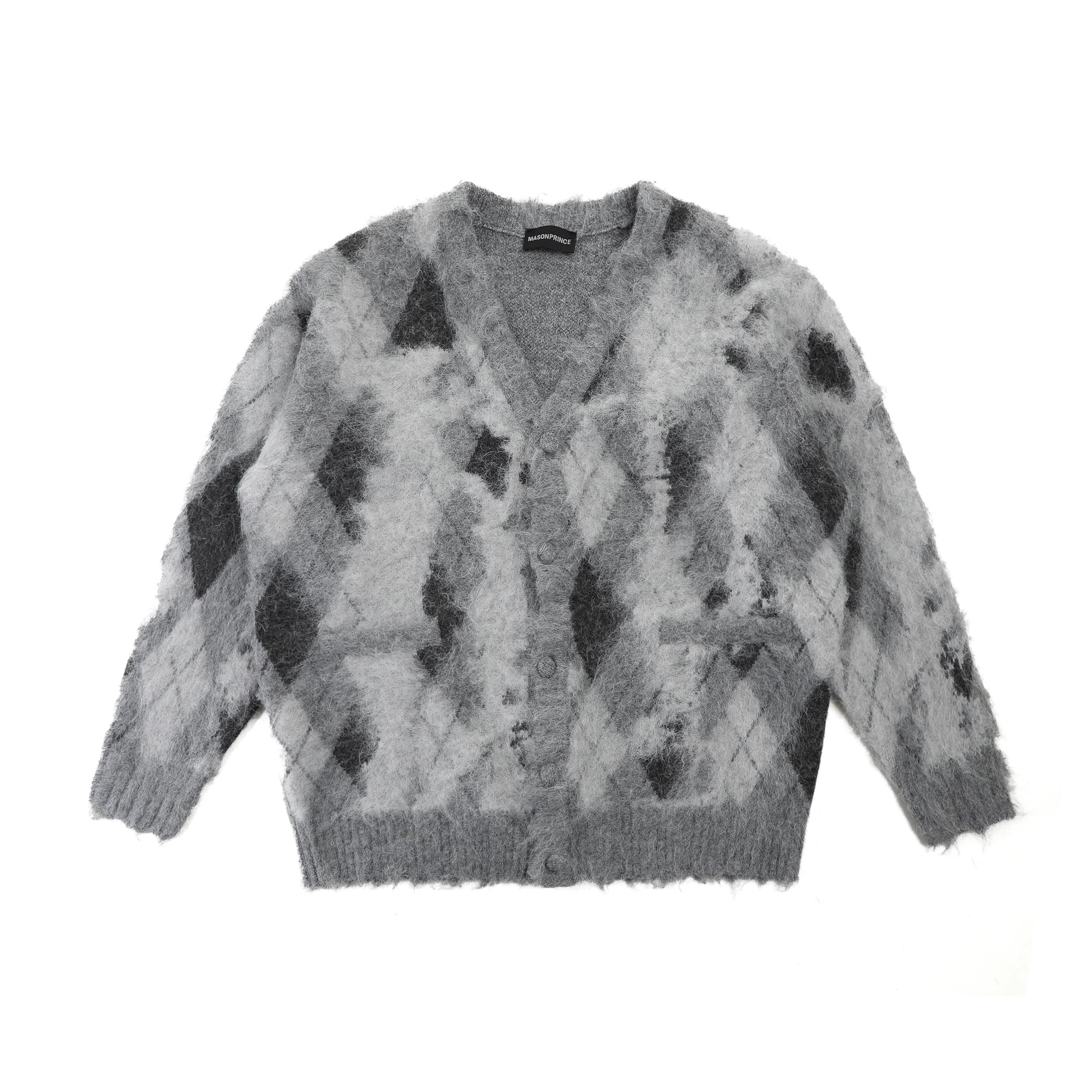 MASONPRINCE Distressed Fuzzy Argyle Wool Vest and Cardigan