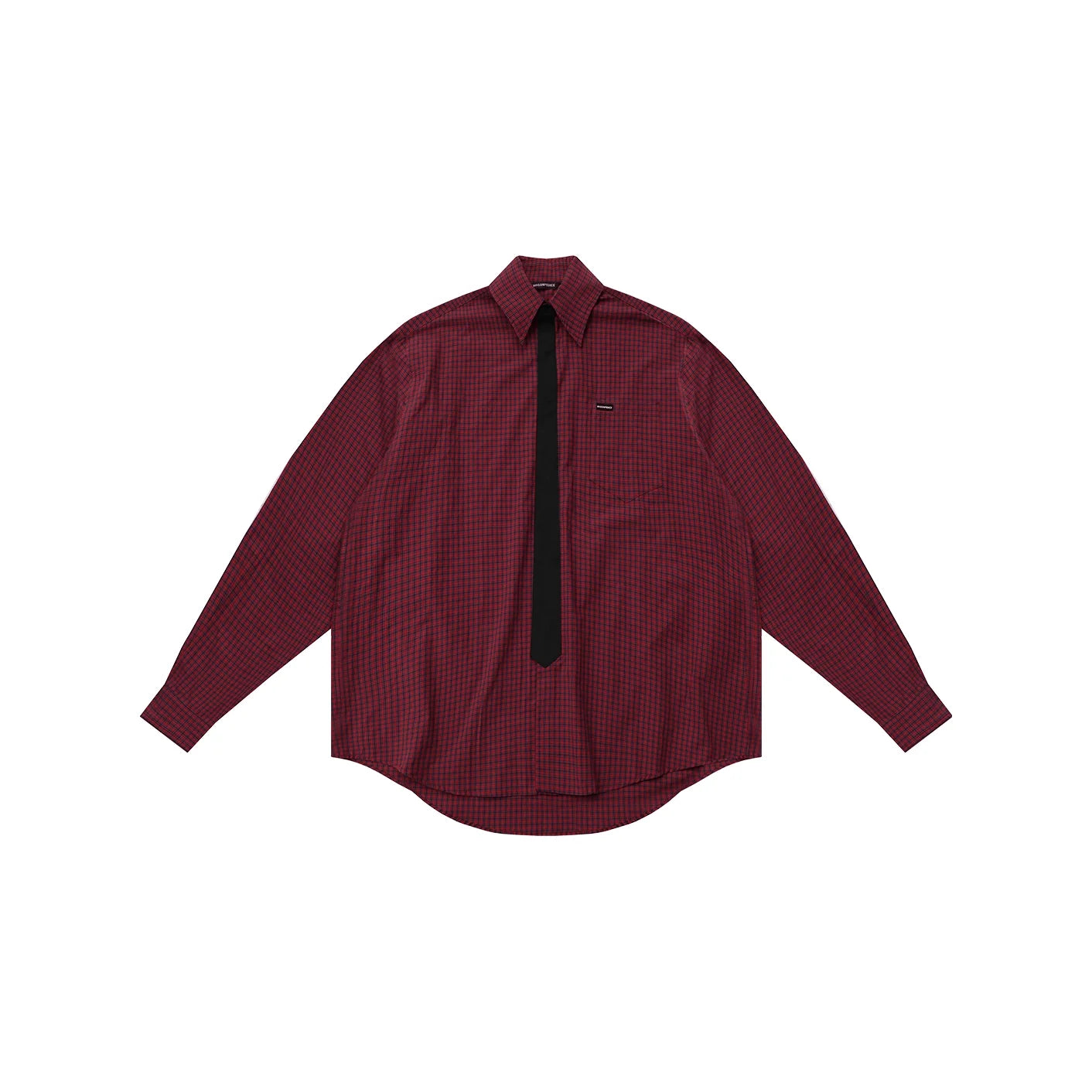 MASONPRINCE Oversized Plaid Long Sleeve Shirt with Faux Tie