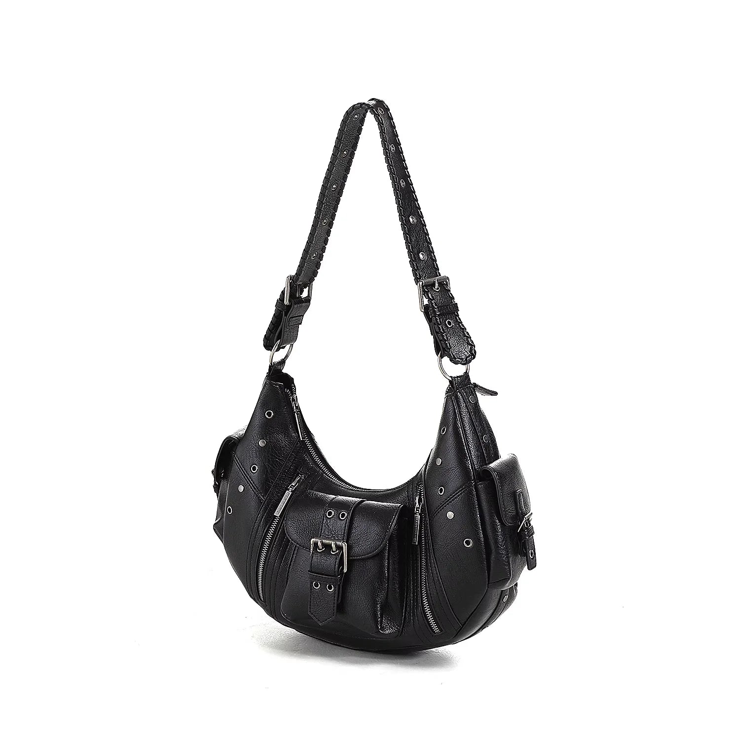 MASONPRINCE Glossy Faux Leather Curved Crossbody Motorcycle Bag