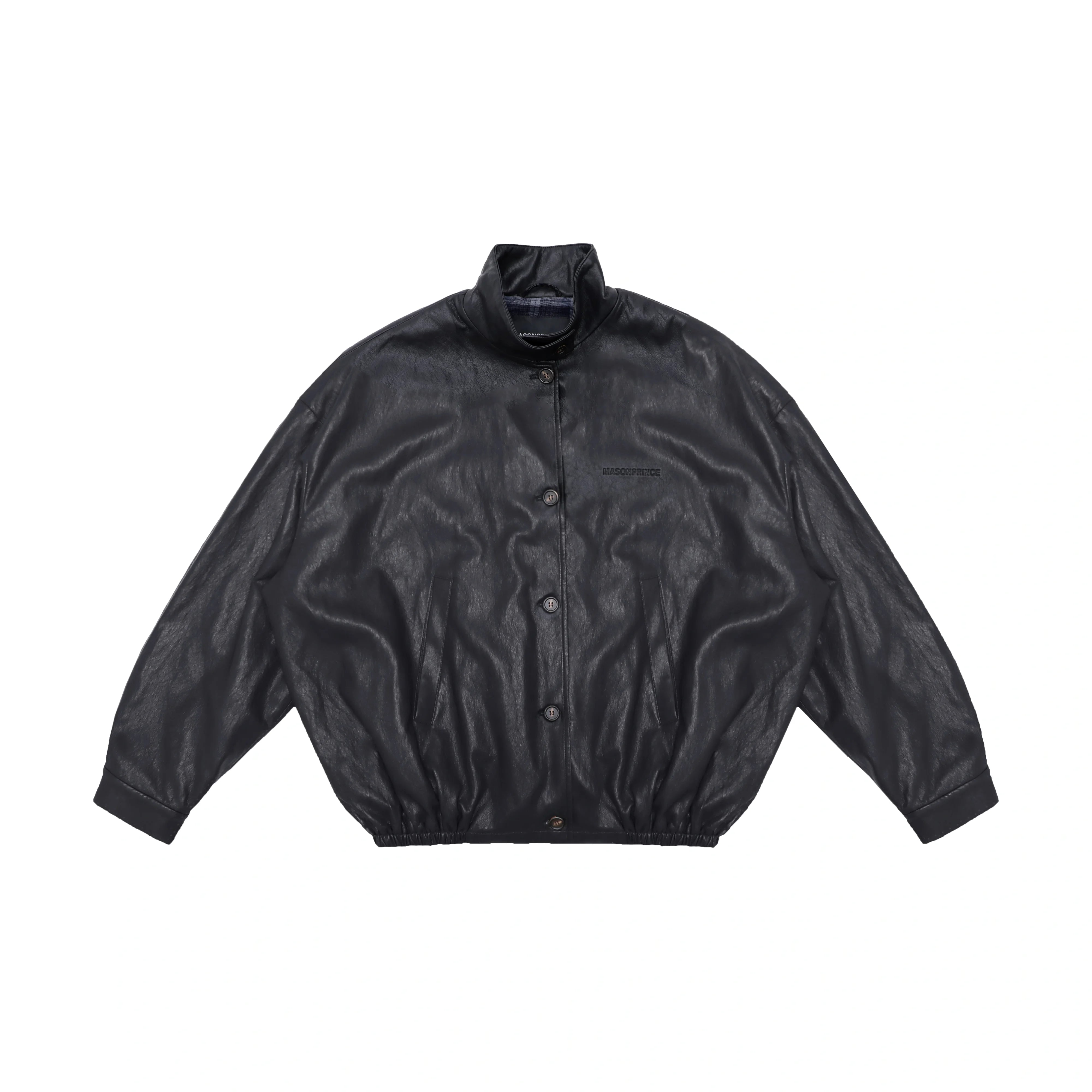 MASONPRINCE Oversized Retro Plaid Faux Leather Harrington Jacket