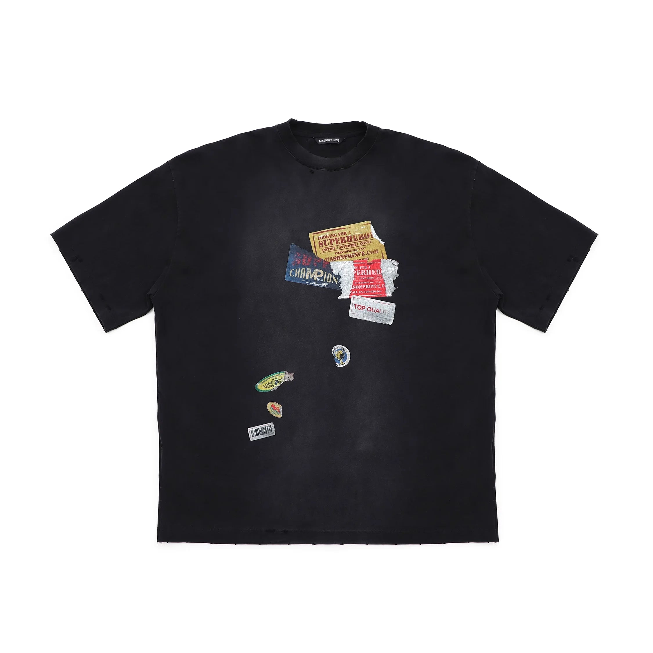 MASONPRINCE Distressed Graphic Patchwork T-Shirt with Monkey Collage