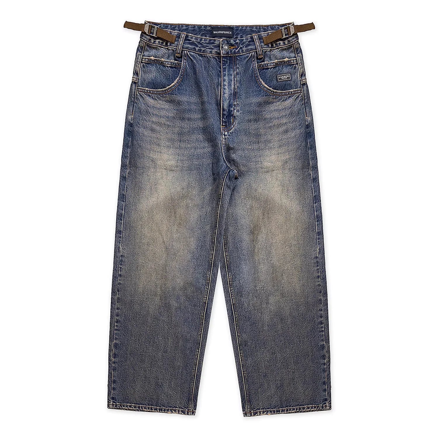 MASONPRINCE Men's Y2K Distressed Baggy Wide-Leg Jeans