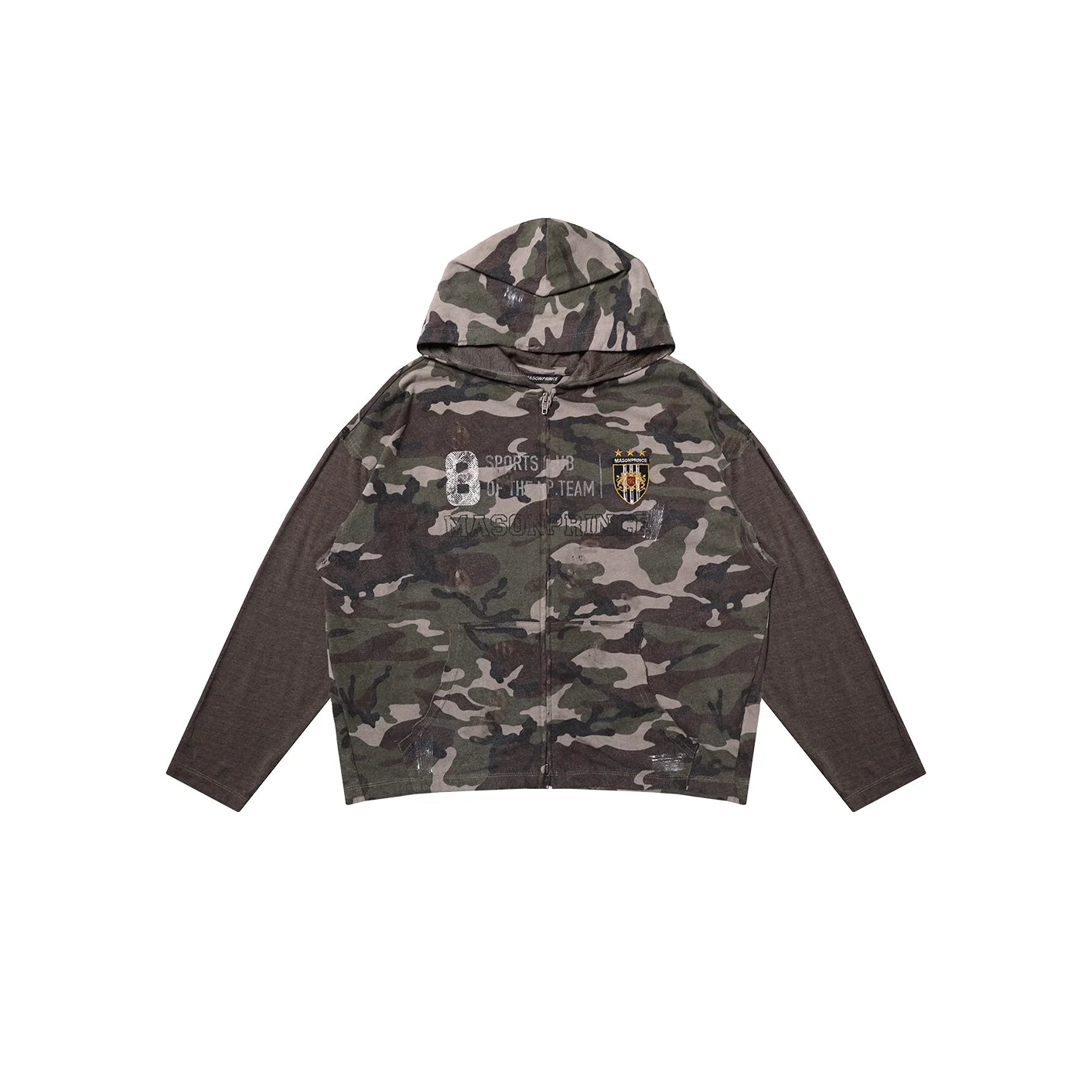 MASONPRINCE Camouflage Patchwork Hoodie with Contrast Sleeves