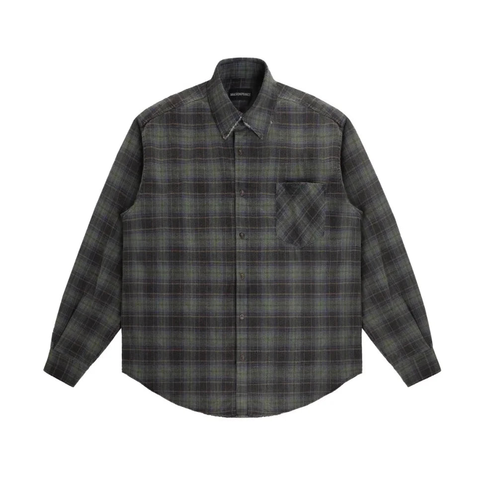MASONPRINCE Women's Plaid Flannel Shirt with Suede Elbow Patches