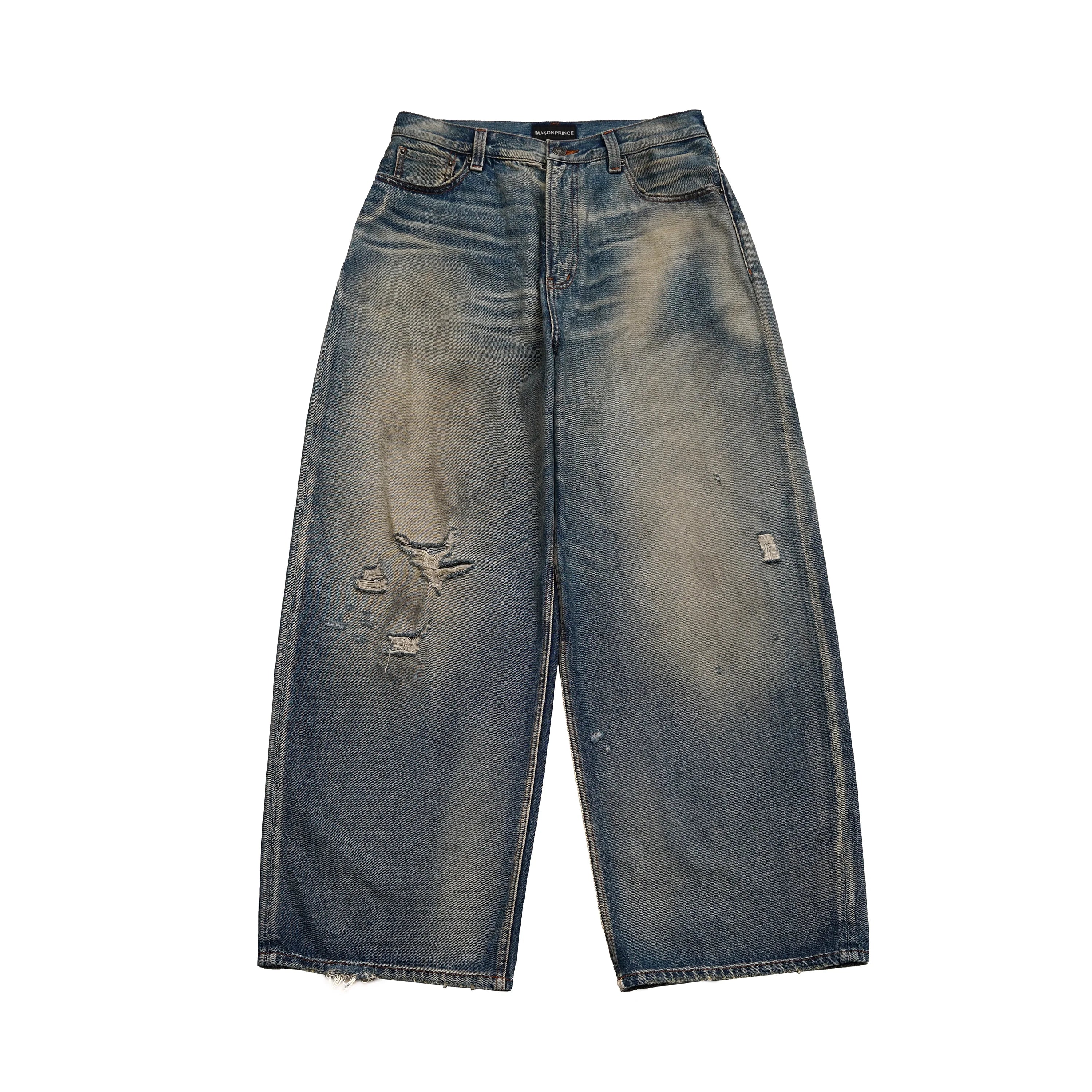 MASONPRINCE 60s Cotton Distressed Wide-Leg Denim Jeans
