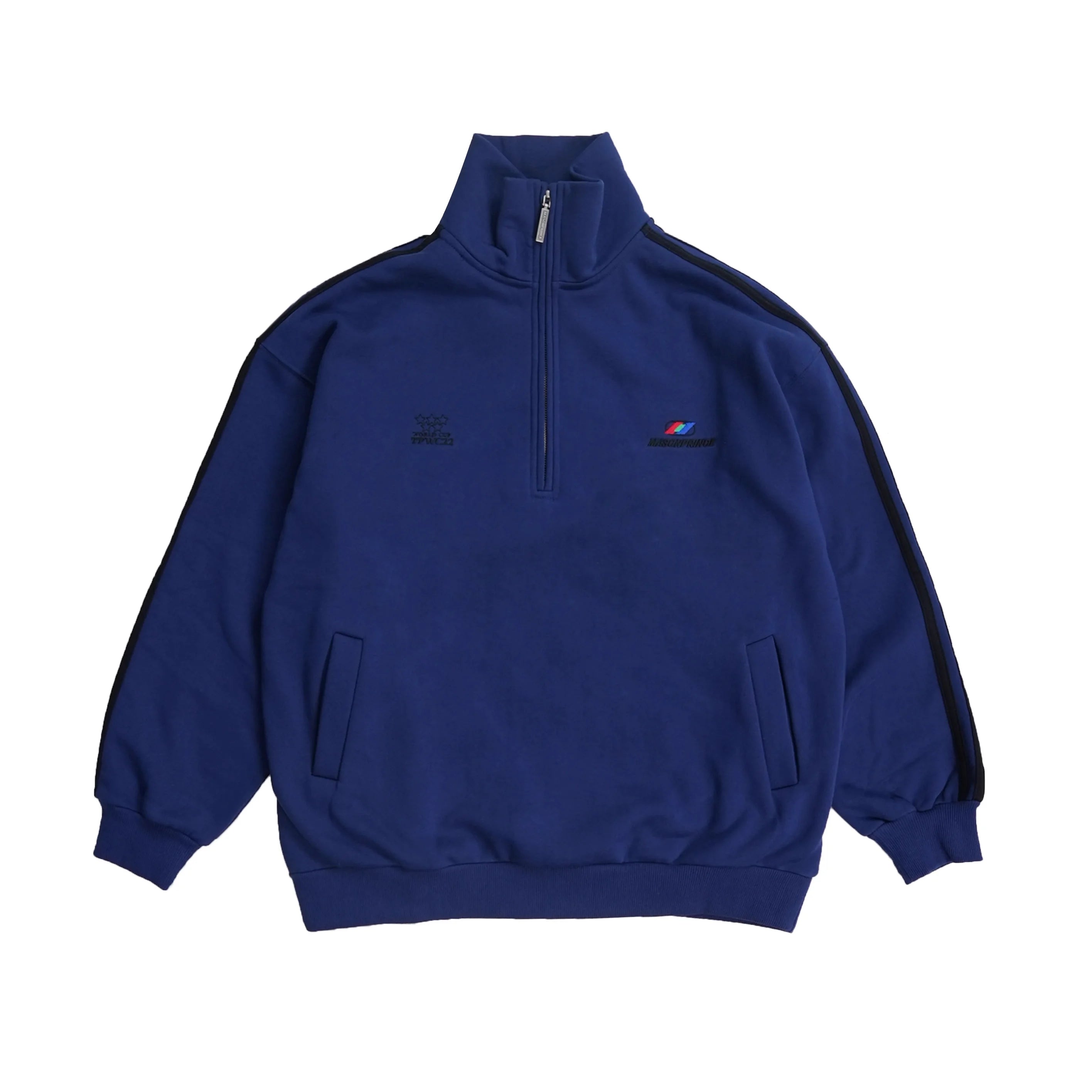 MASONPRINCE Men's Stand Collar Pullover Sweatshirt with Stripe Sleeve Design