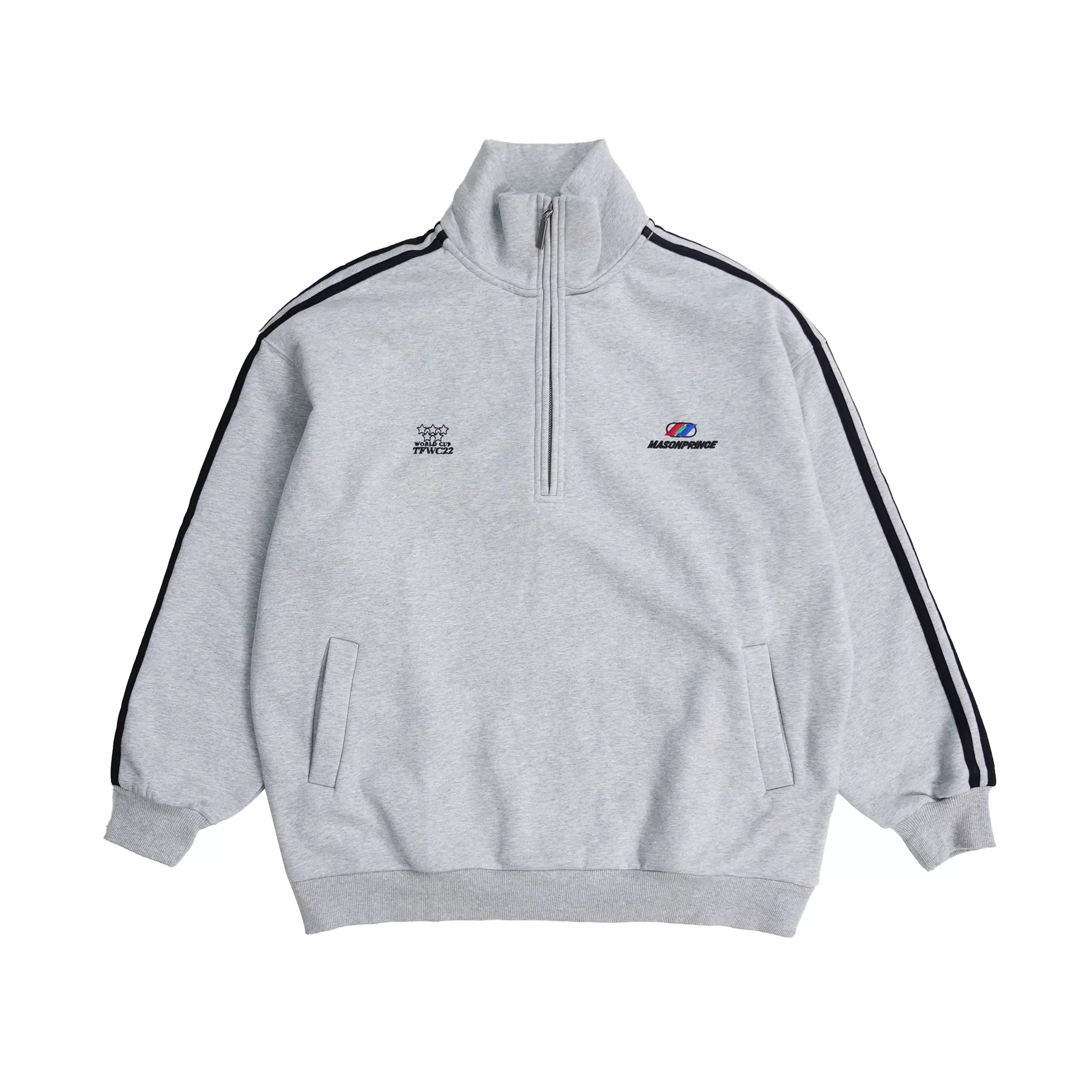 MASONPRINCE Men's Stand Collar Pullover Sweatshirt with Stripe Sleeve Design