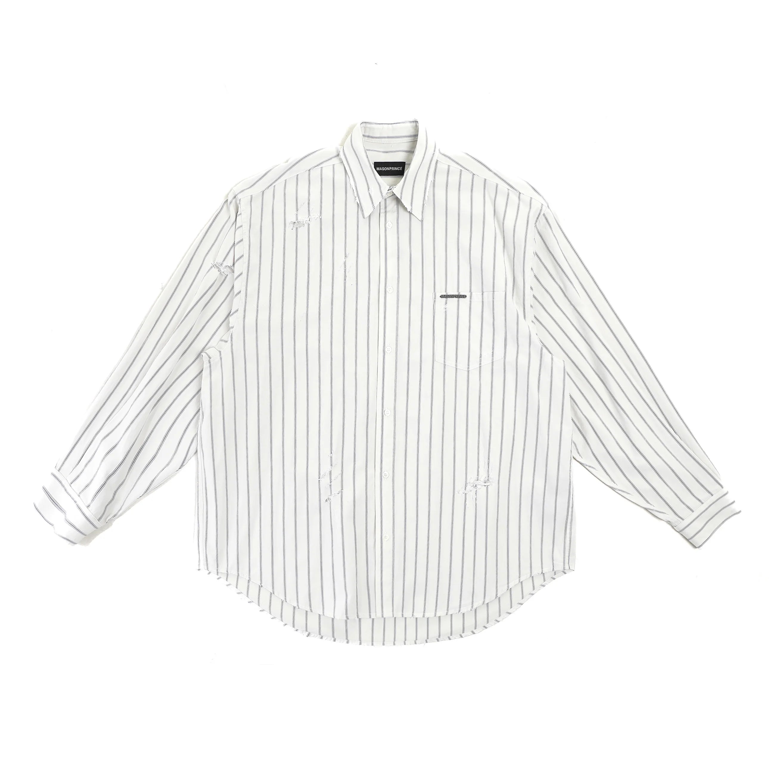 MASONPRINCE Men's Striped Distressed Cotton Shirt