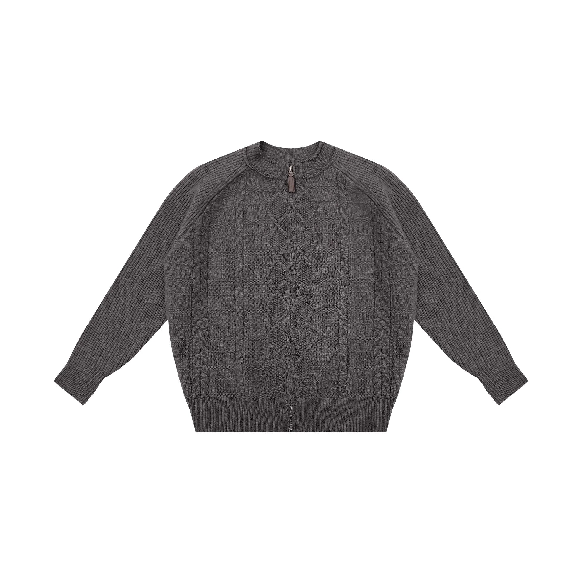 MASONPRINCE Cable Knit Zip-Front Crew Neck Sweater