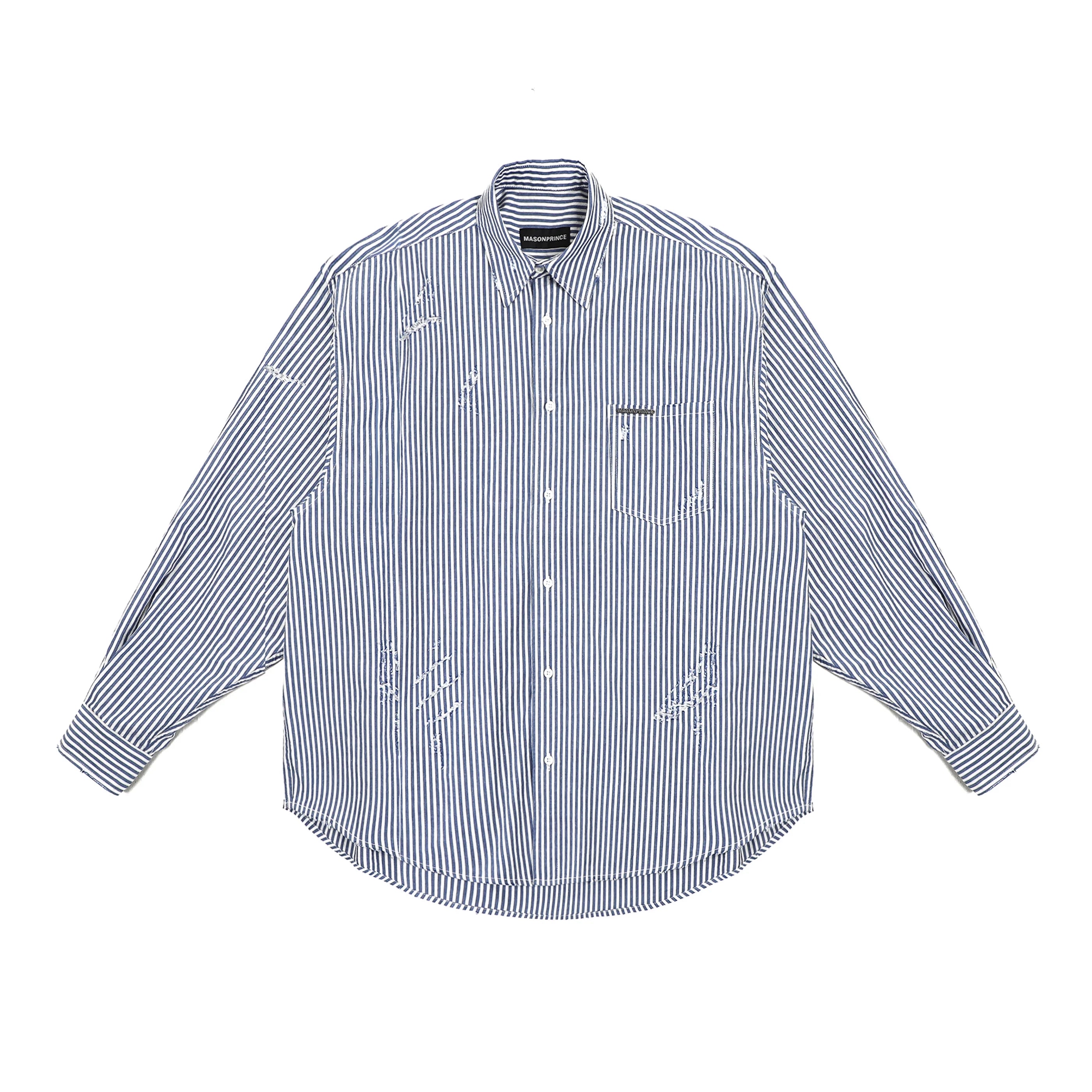 MASONPRINCE Men's Striped Boyfriend Fit Denim Shirt - Long Sleeve
