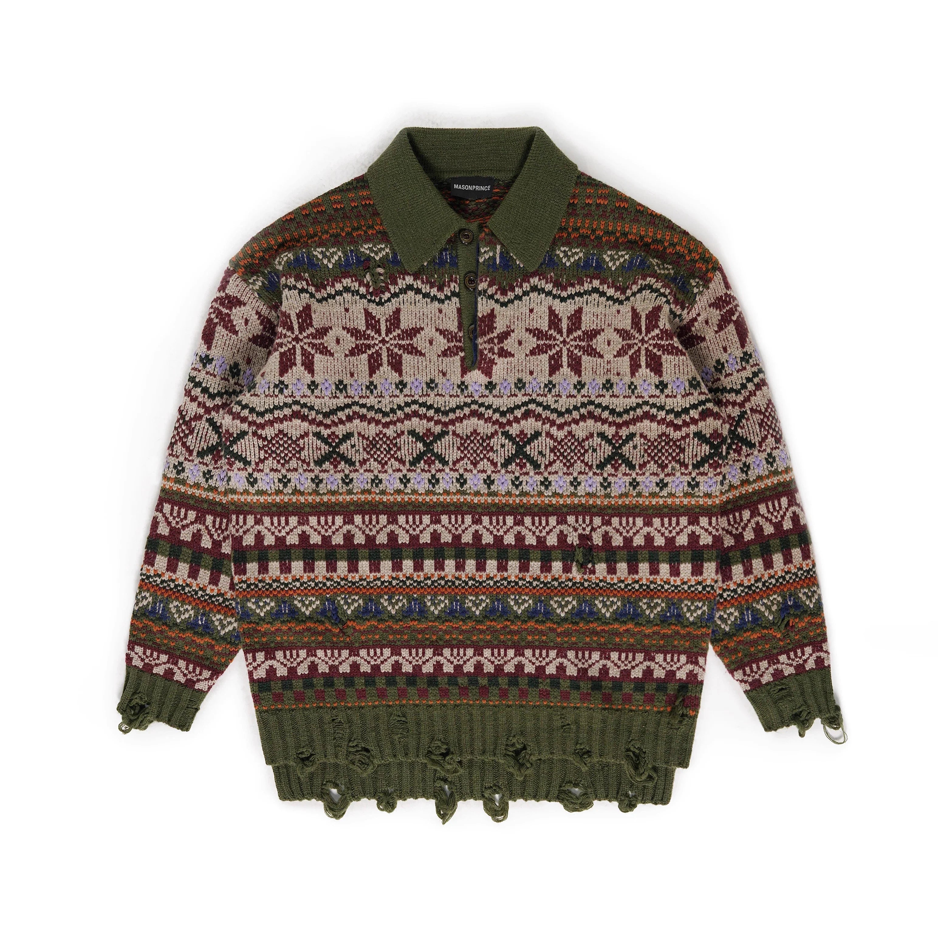 MASONPRINCE Fair Isle Wool Polo Sweater for Autumn and Winter