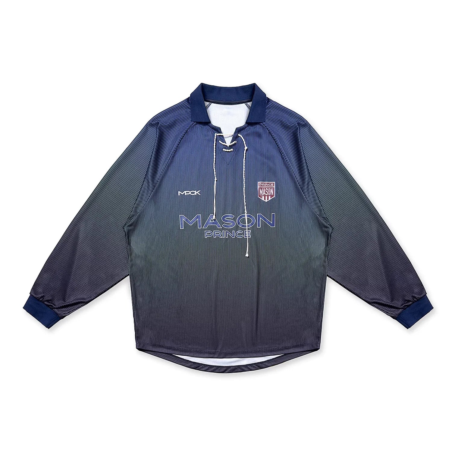 MASONPRINCE Men's Lace-Up Stripe Jersey Long Sleeve Polo Shirt