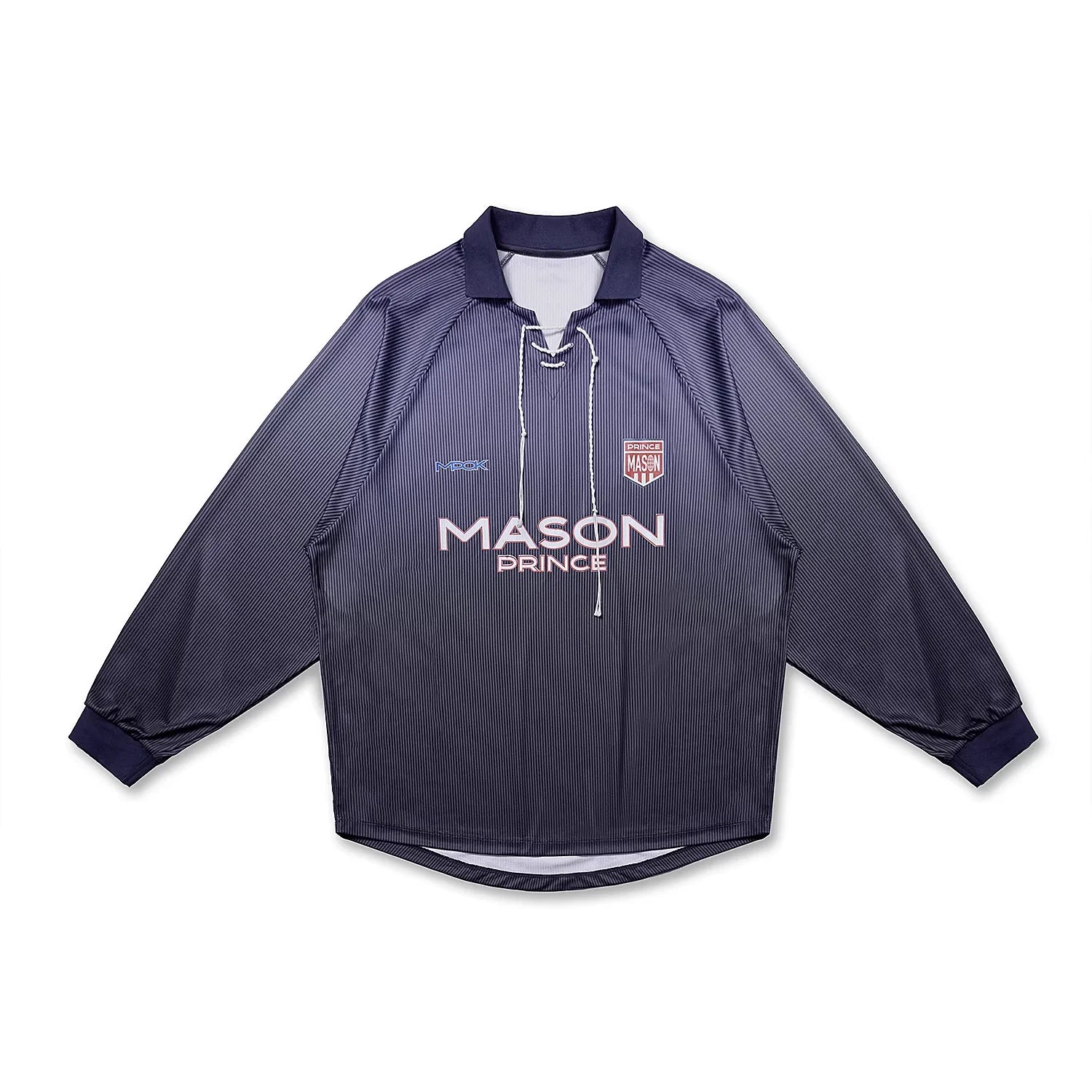 MASONPRINCE Men's Lace-Up Stripe Jersey Long Sleeve Polo Shirt