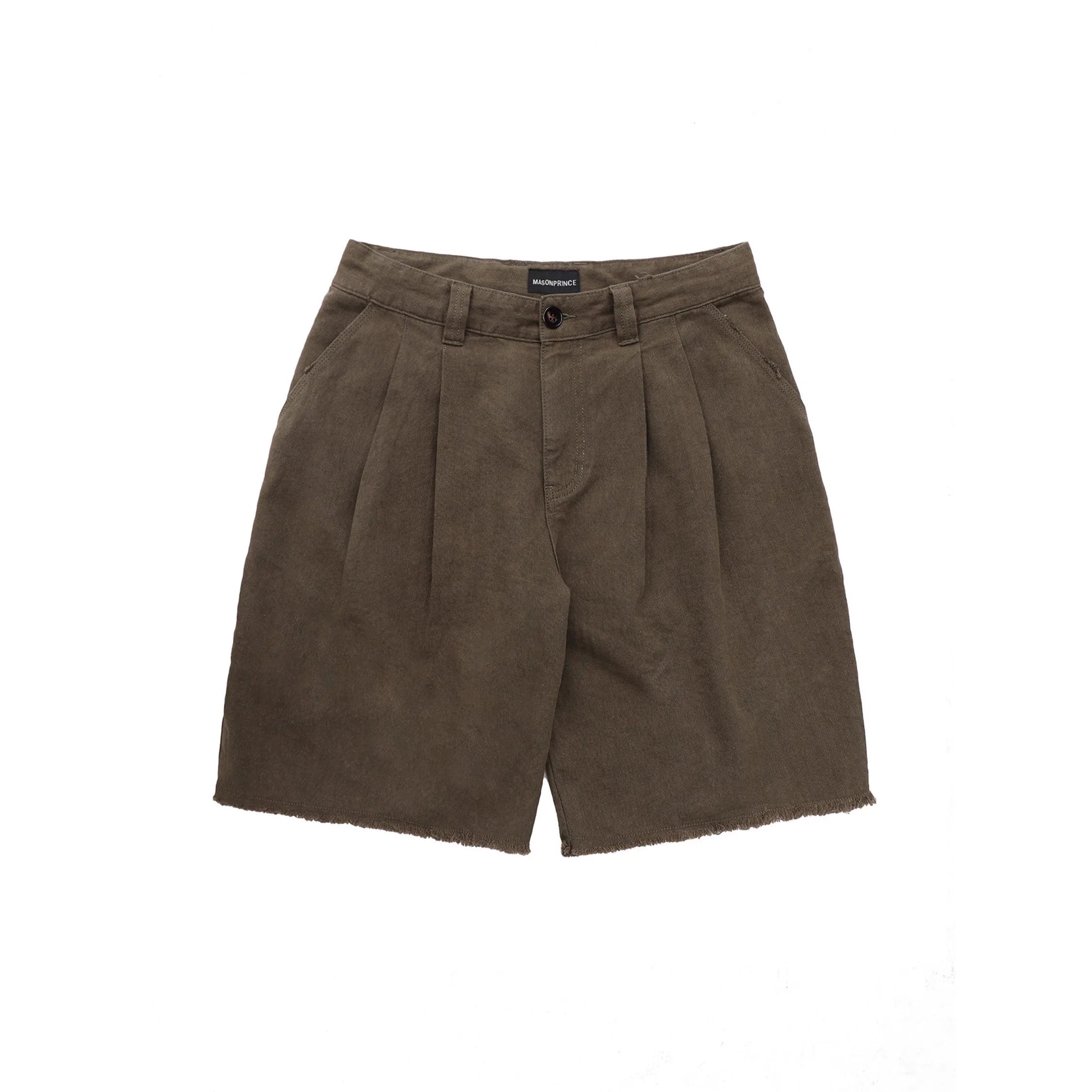 MASONPRINCE Tencel Linen Double-Pleated Raw Hem Shorts