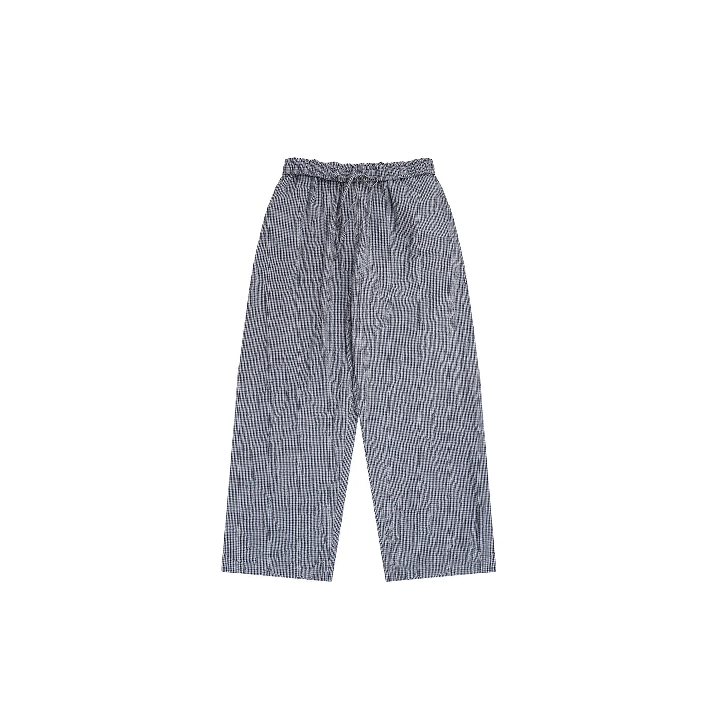 MASONPRINCE Men's Cotton Crinkle Gingham Wide-Leg Trousers