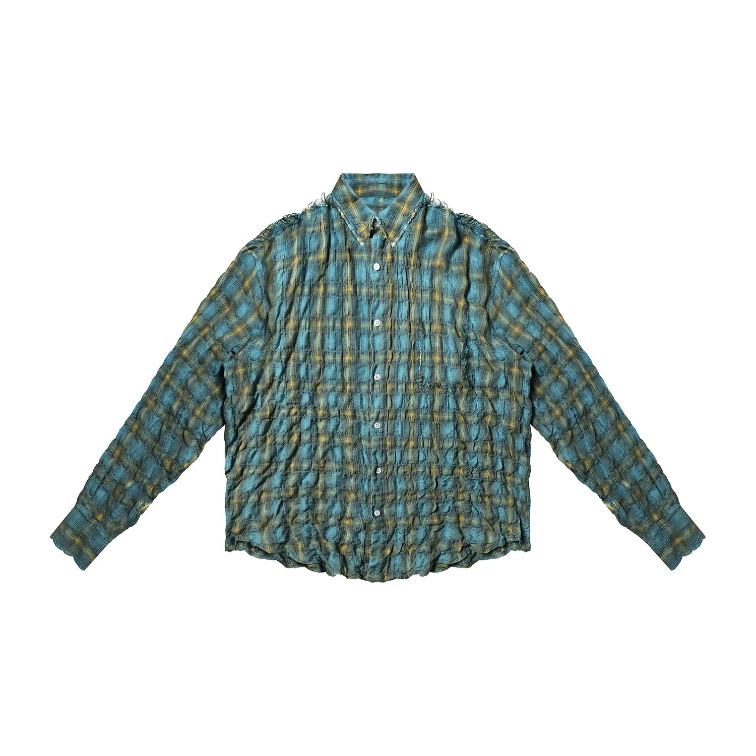 MASONPRINCE Distressed Plaid Seersucker Shirt