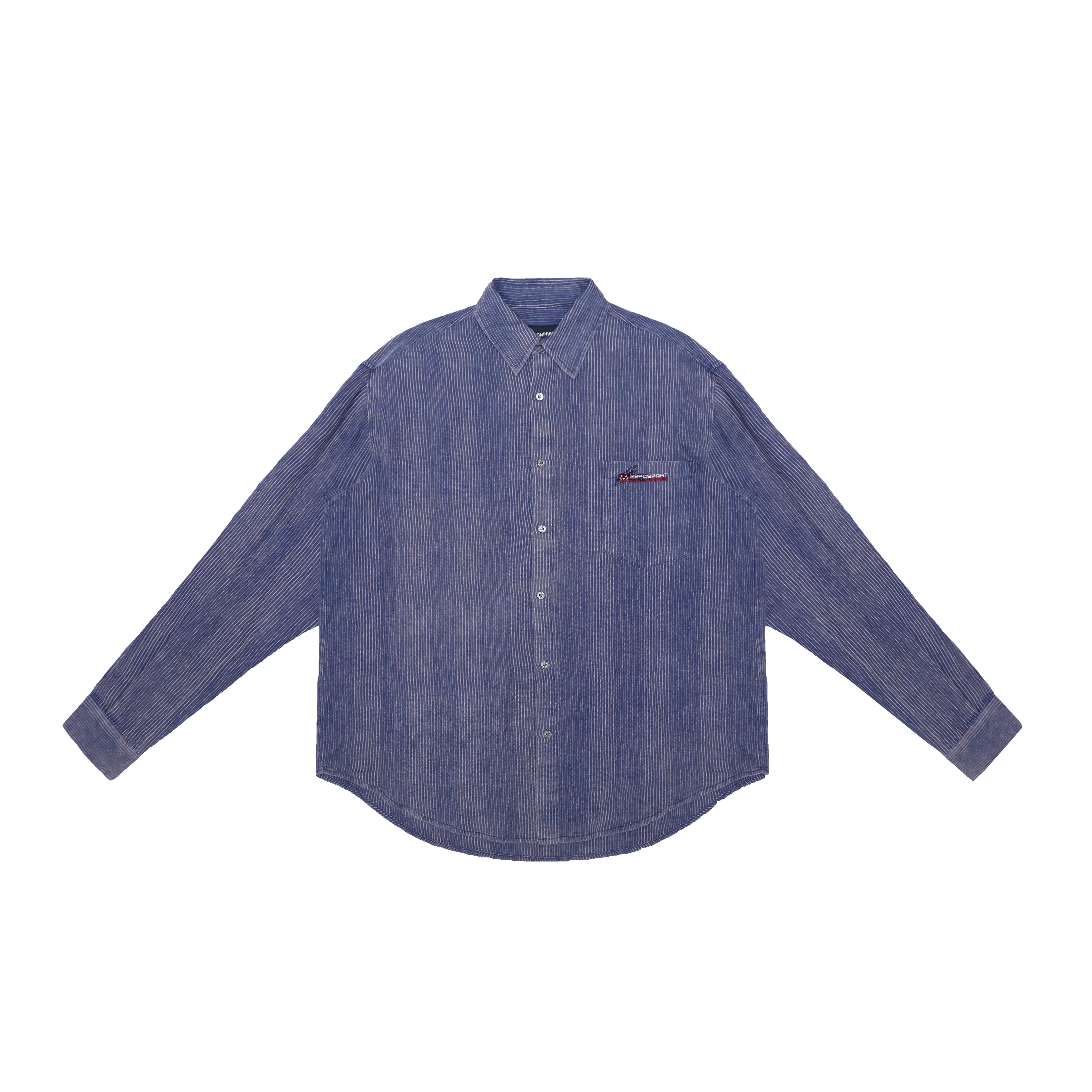 MASONPRINCE Blue Linen Striped Button-Up Shirt