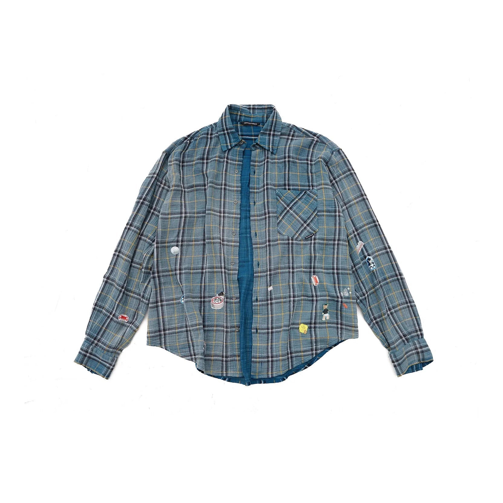 MASONPRINCE Men's Vintage Plaid Shirt with Embroidered Patches
