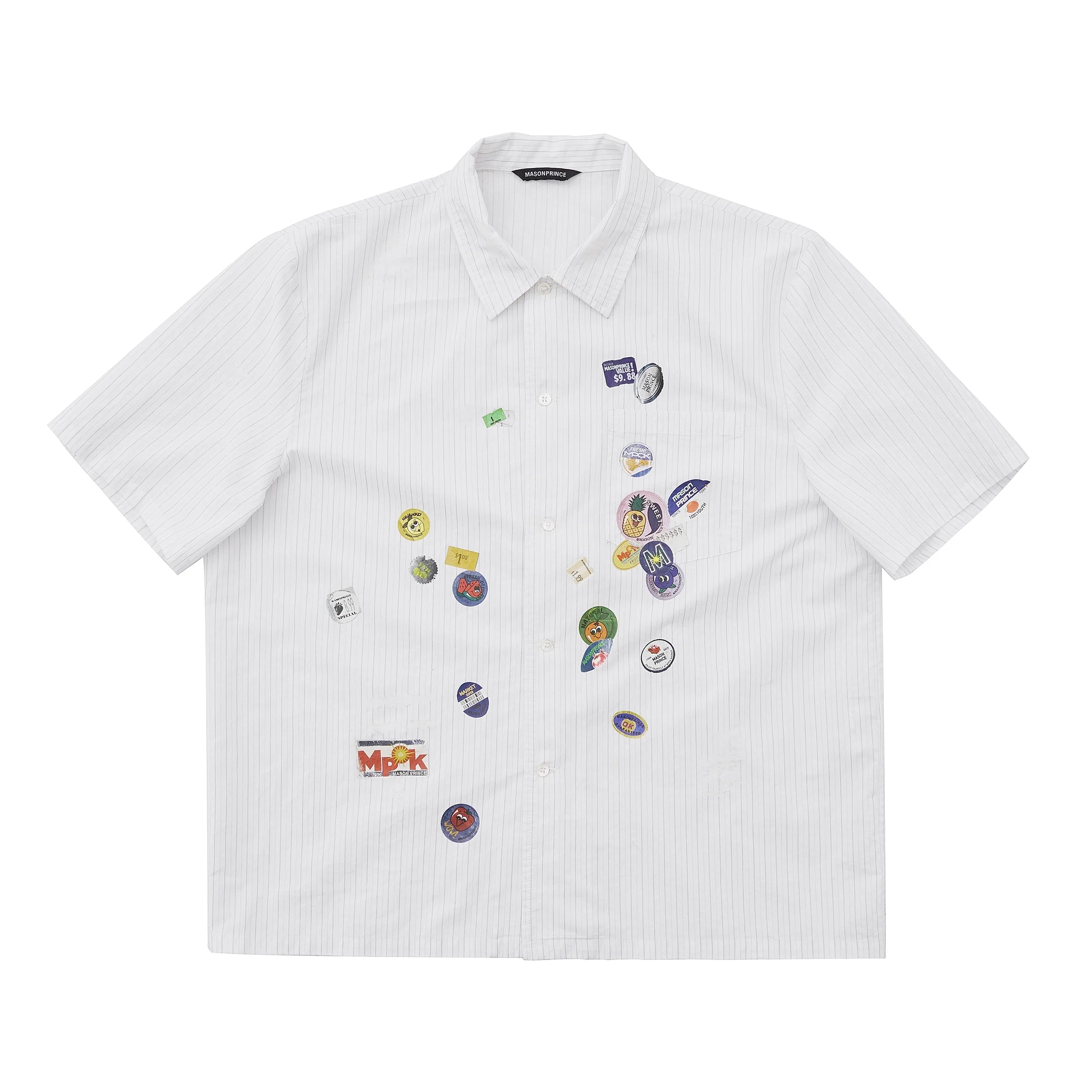 MASONPRINCE Men's Relaxed Fit Cotton Short-Sleeve Shirt with Cartoon Patches