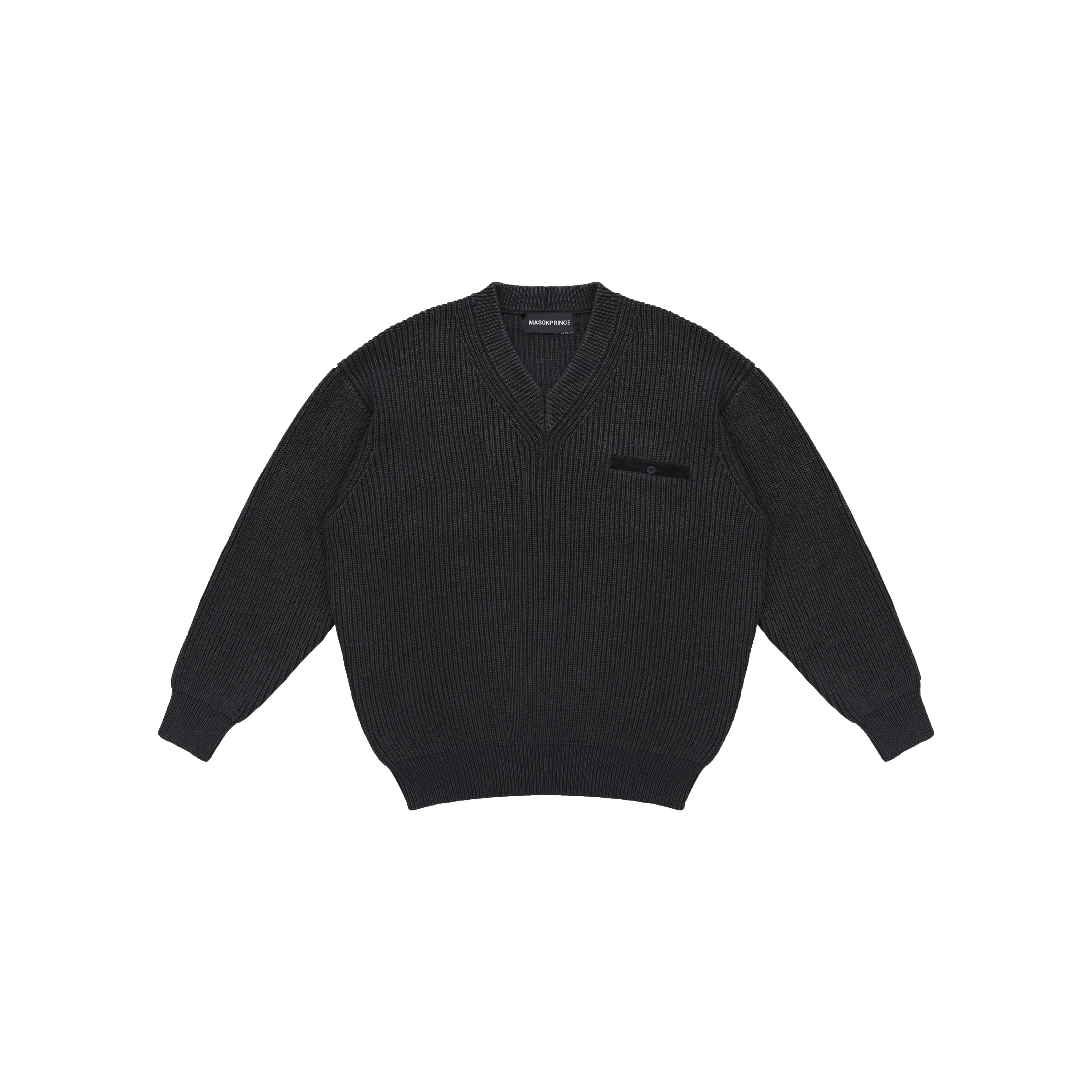 MASONPRINCE Men's V-Neck Chunky Knit Sweater with Elbow Patches