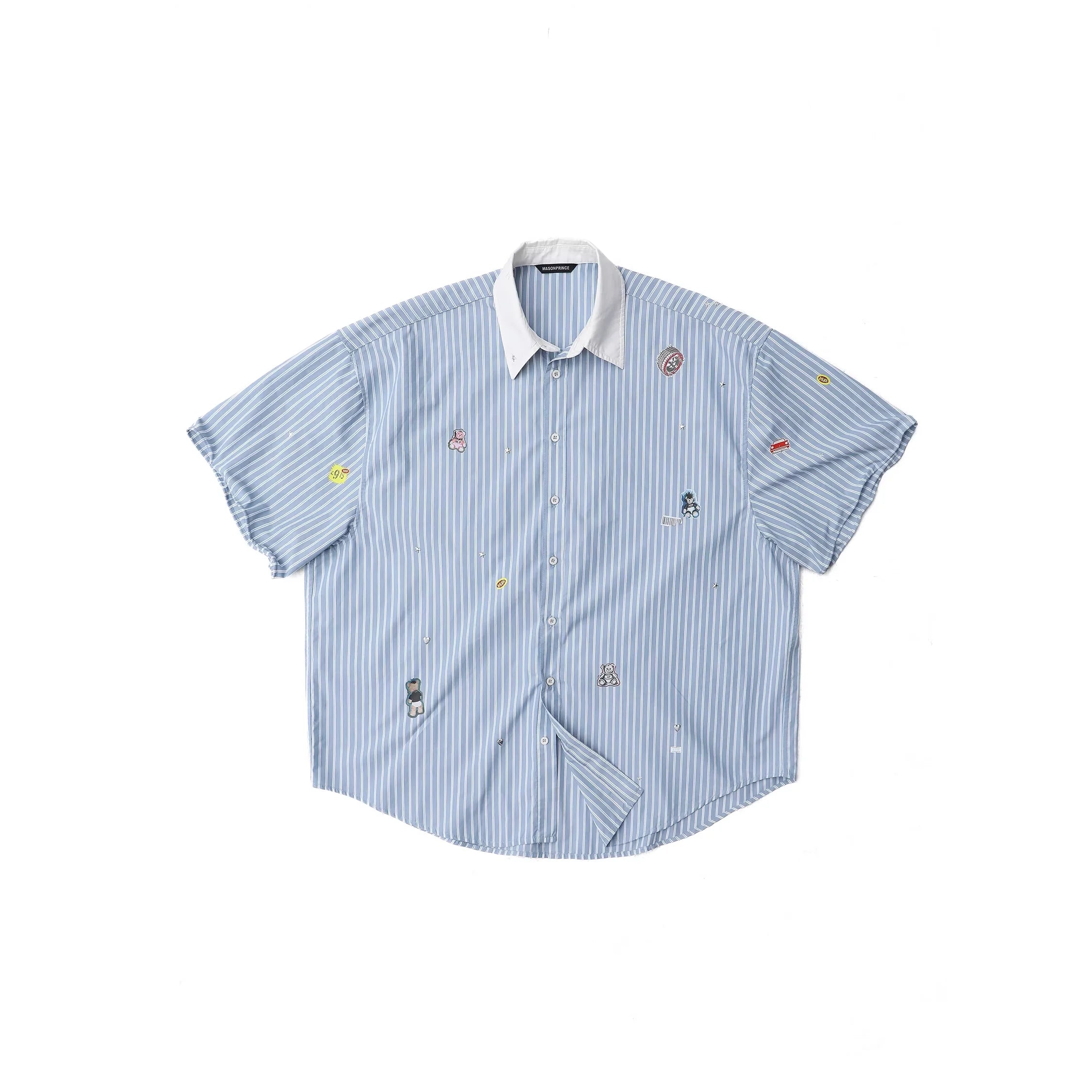 MASONPRINCE Men's Striped Embroidered Short-Sleeve Shirt