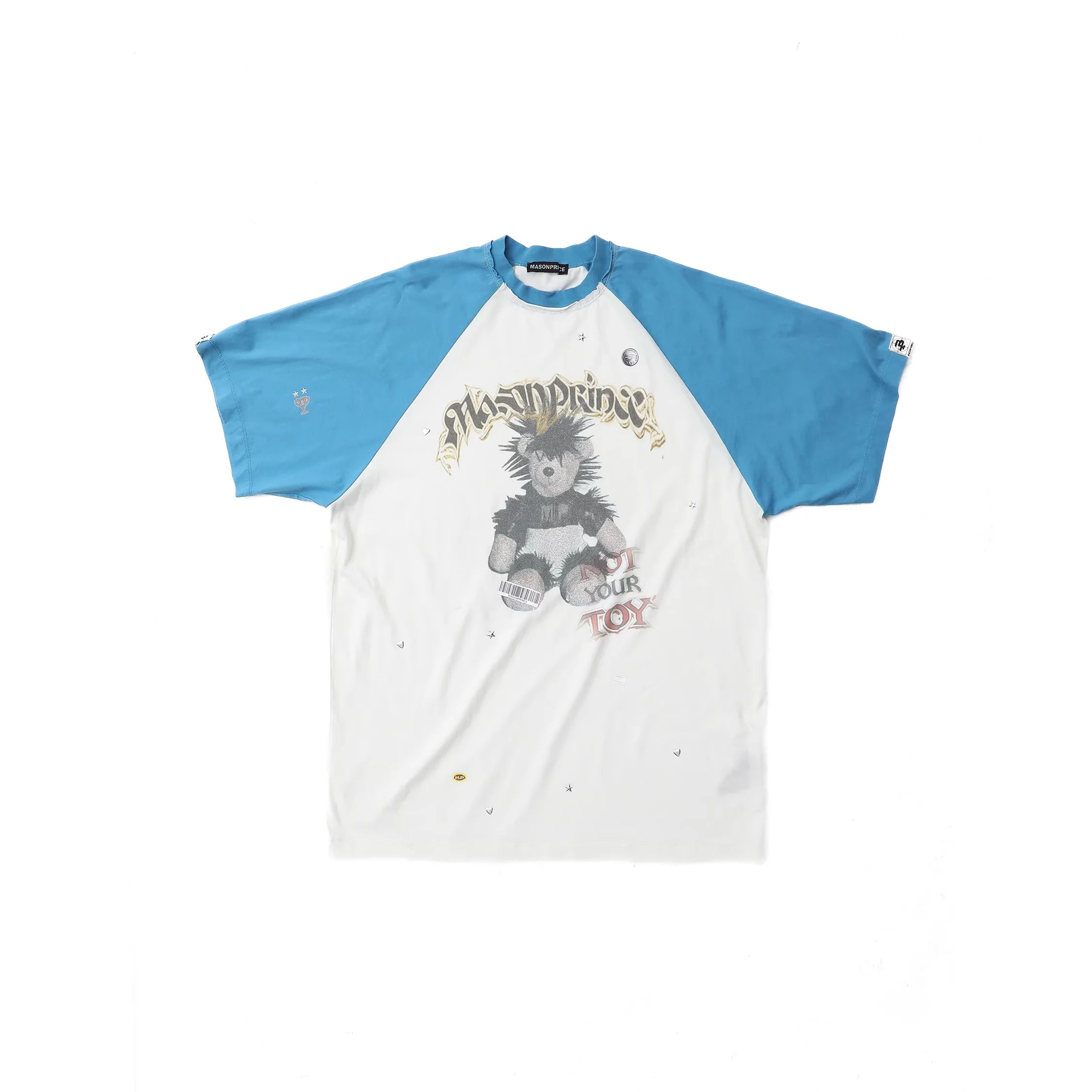 MASONPRINCE Distressed Cartoon Bear Raglan Sleeve Top
