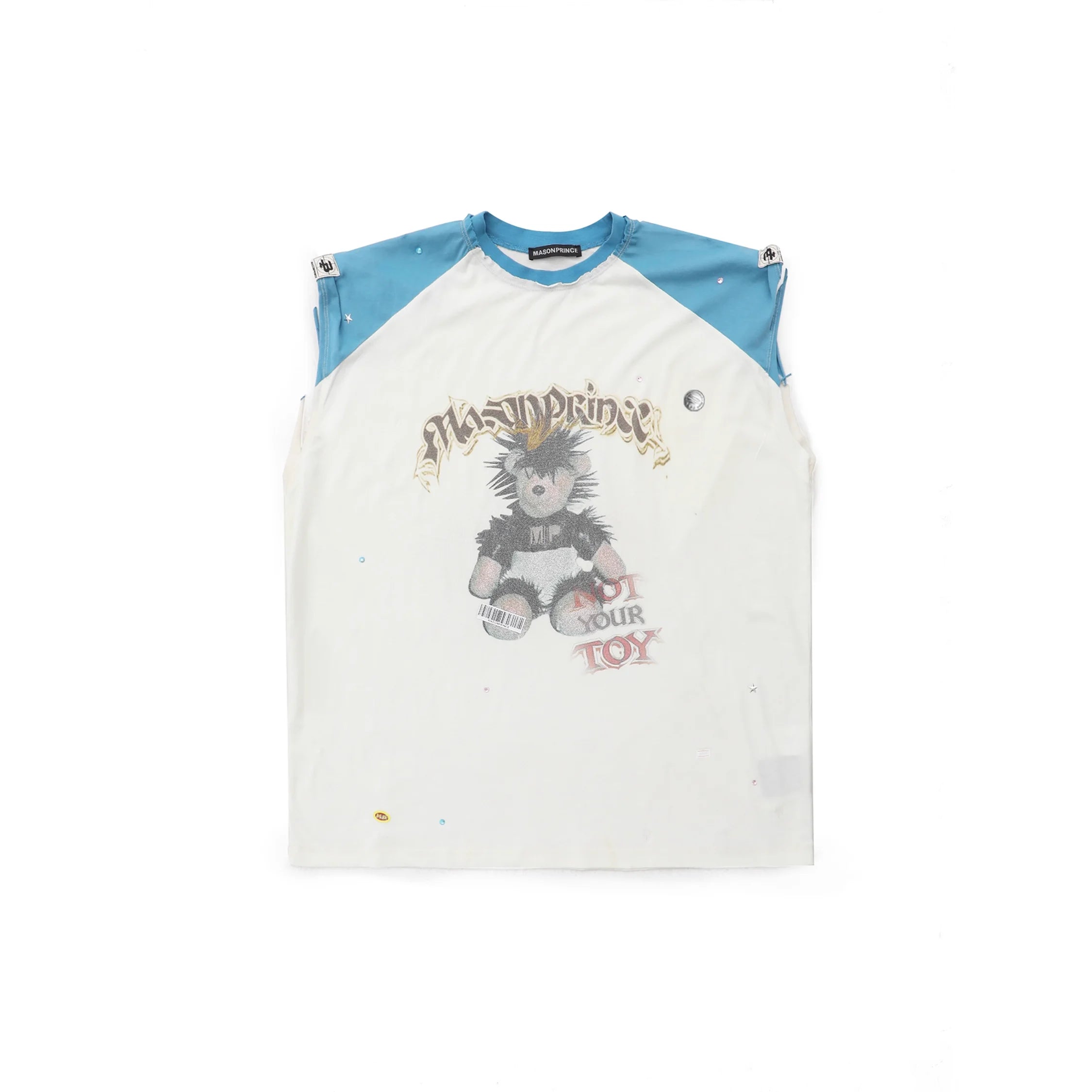 MASONPRINCE Distressed Cartoon Bear Raglan Sleeve Top