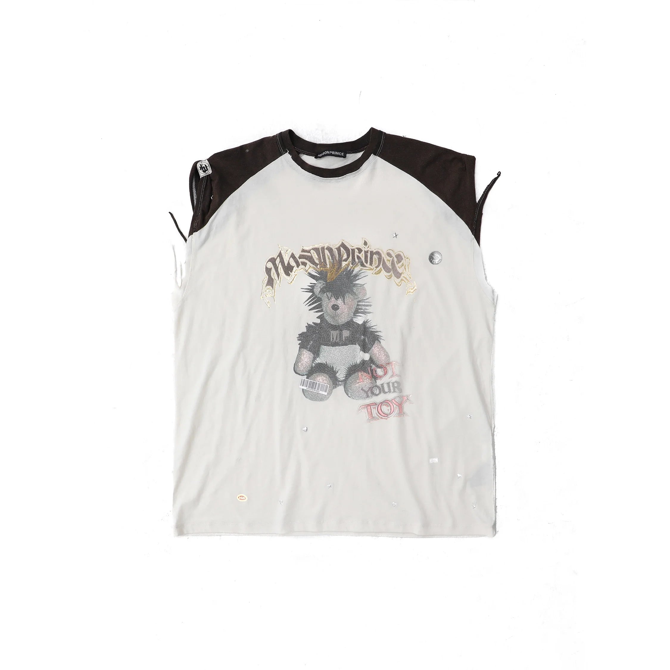 MASONPRINCE Distressed Cartoon Bear Raglan Sleeve Top