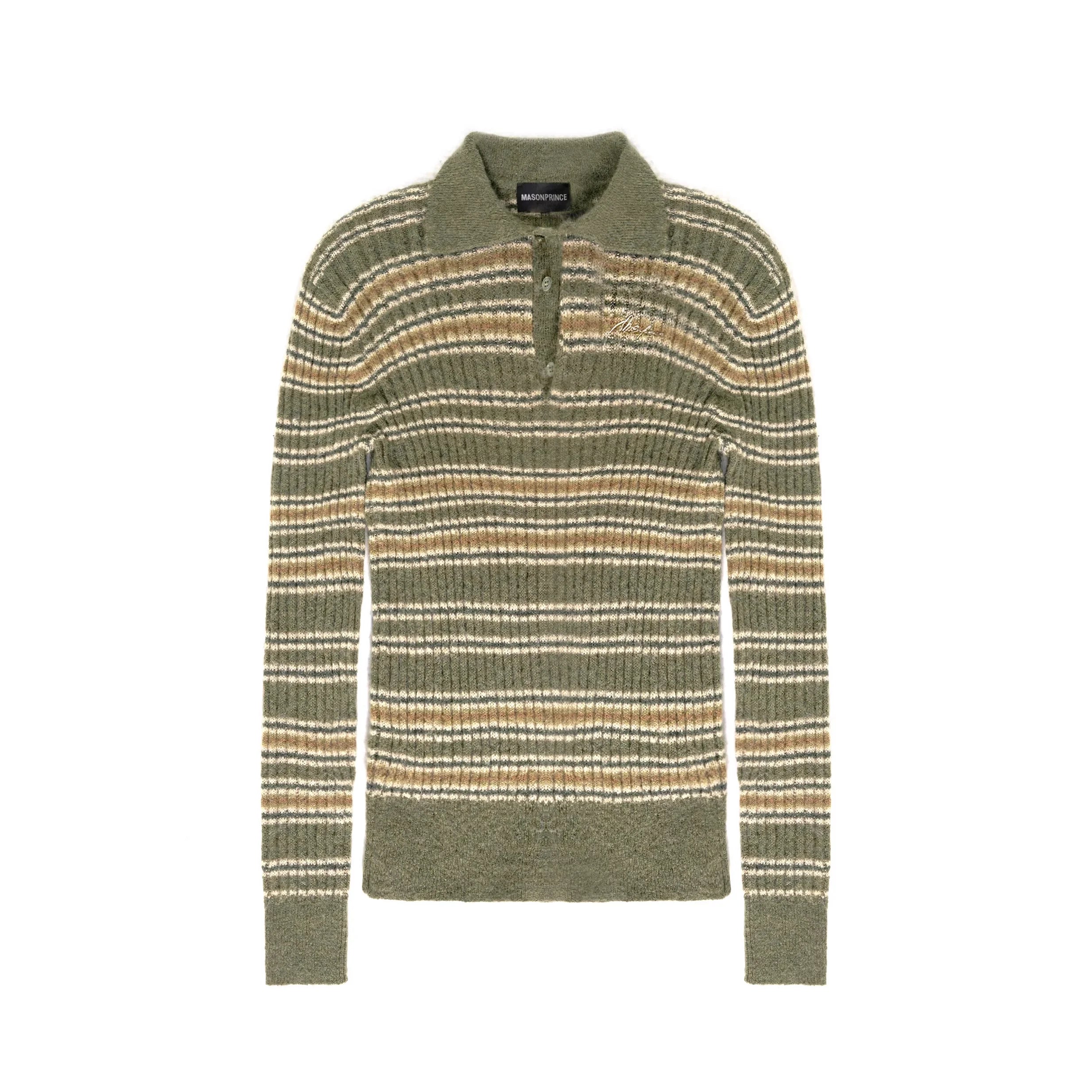 MASONPRINCE Retro Striped Polo Collar Sweater