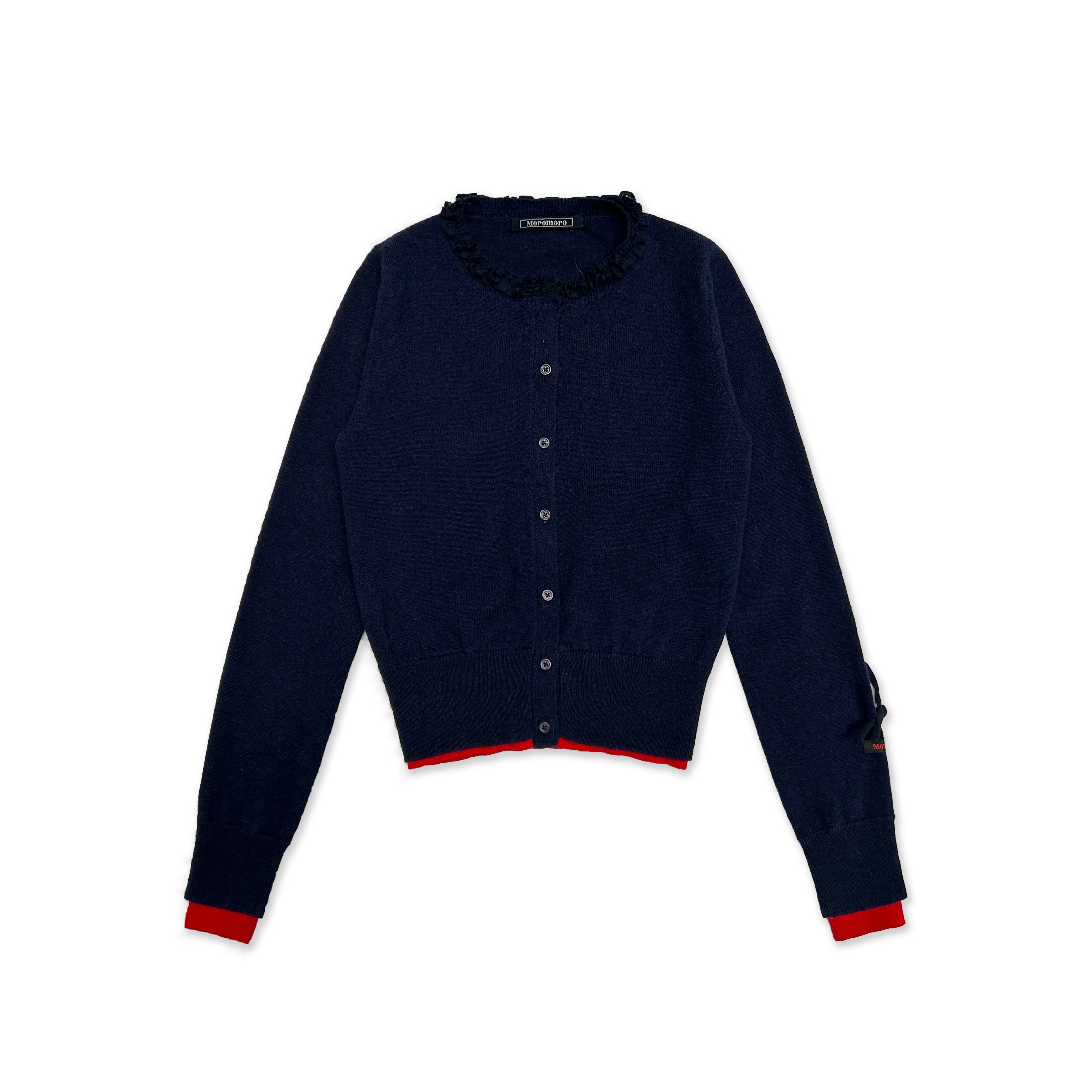MoroMoro Color-Collision Knit Cardigan with Bow Detail