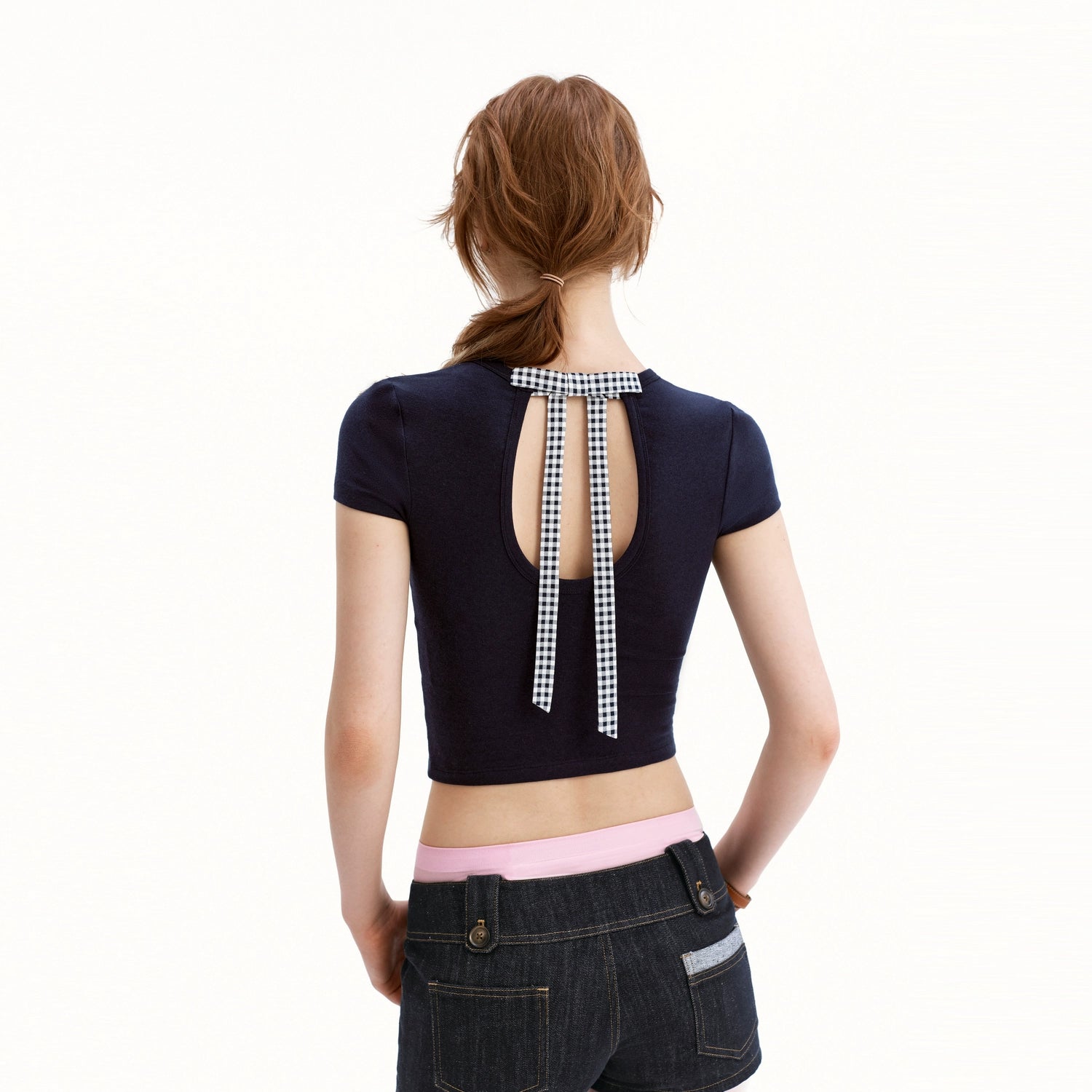 Puki Puki Navy Blue Backless Bow T-Shirt