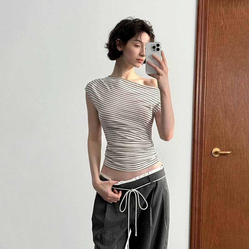 Puki Puki Tencel Lycra Off-Shoulder Casual Top