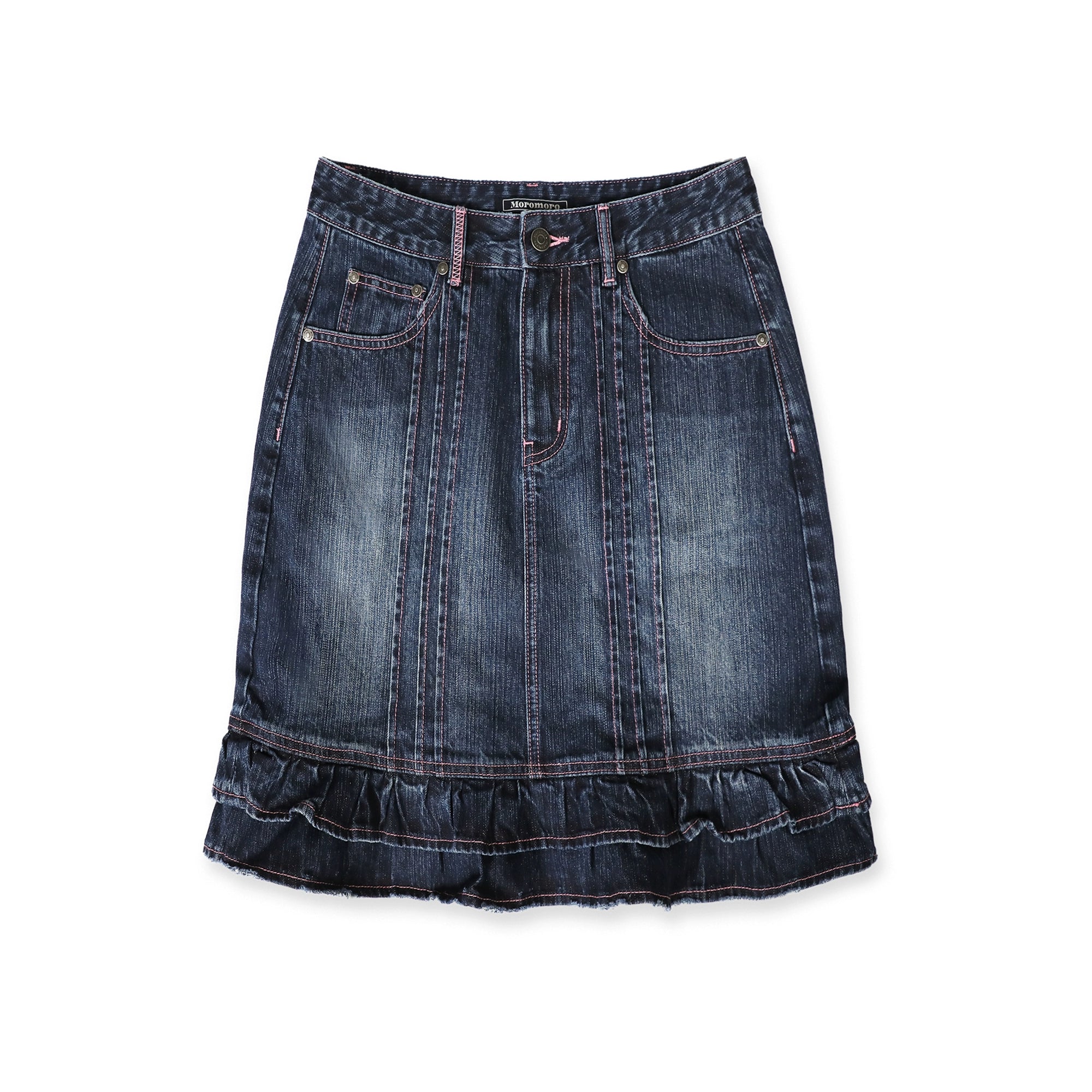 MoroMoro Heart Pocket Denim Flare Midi Skirt