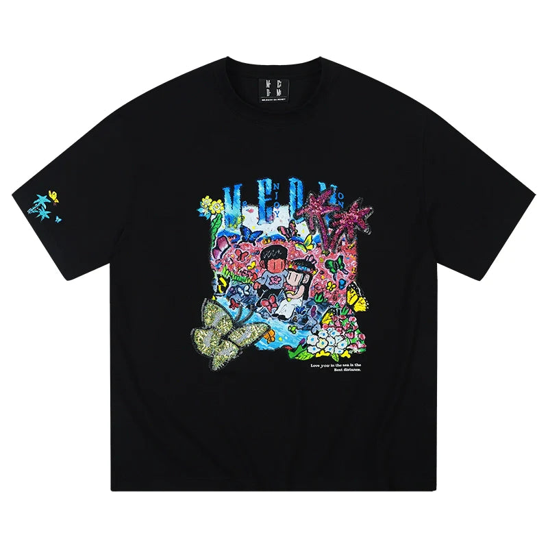 MEDM x NEWMASUS Butterfly Garden Graphic T-Shirt for Summer