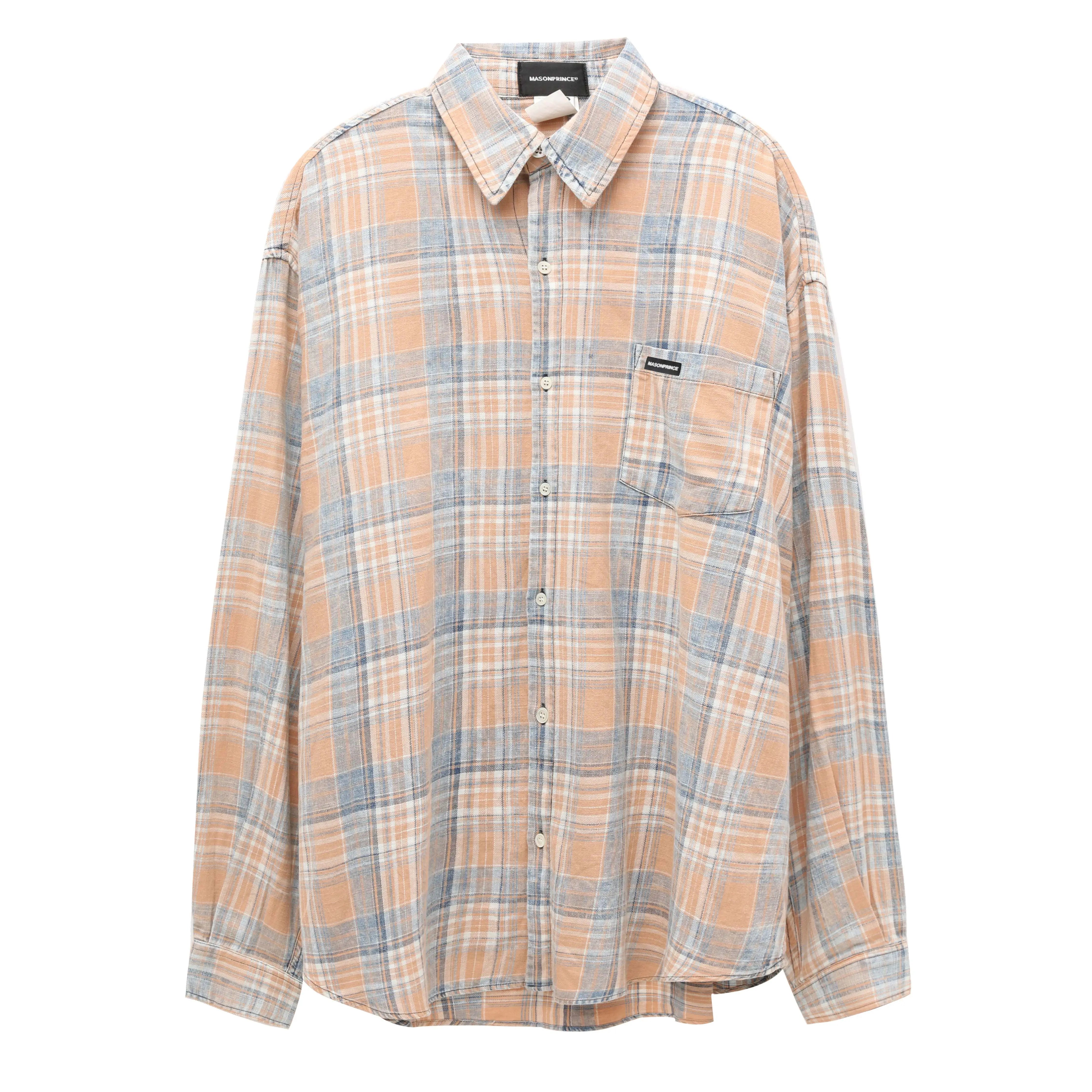 Mason Prince Salmon Orange Plaid Long-Sleeved Shirt for Casual Outings