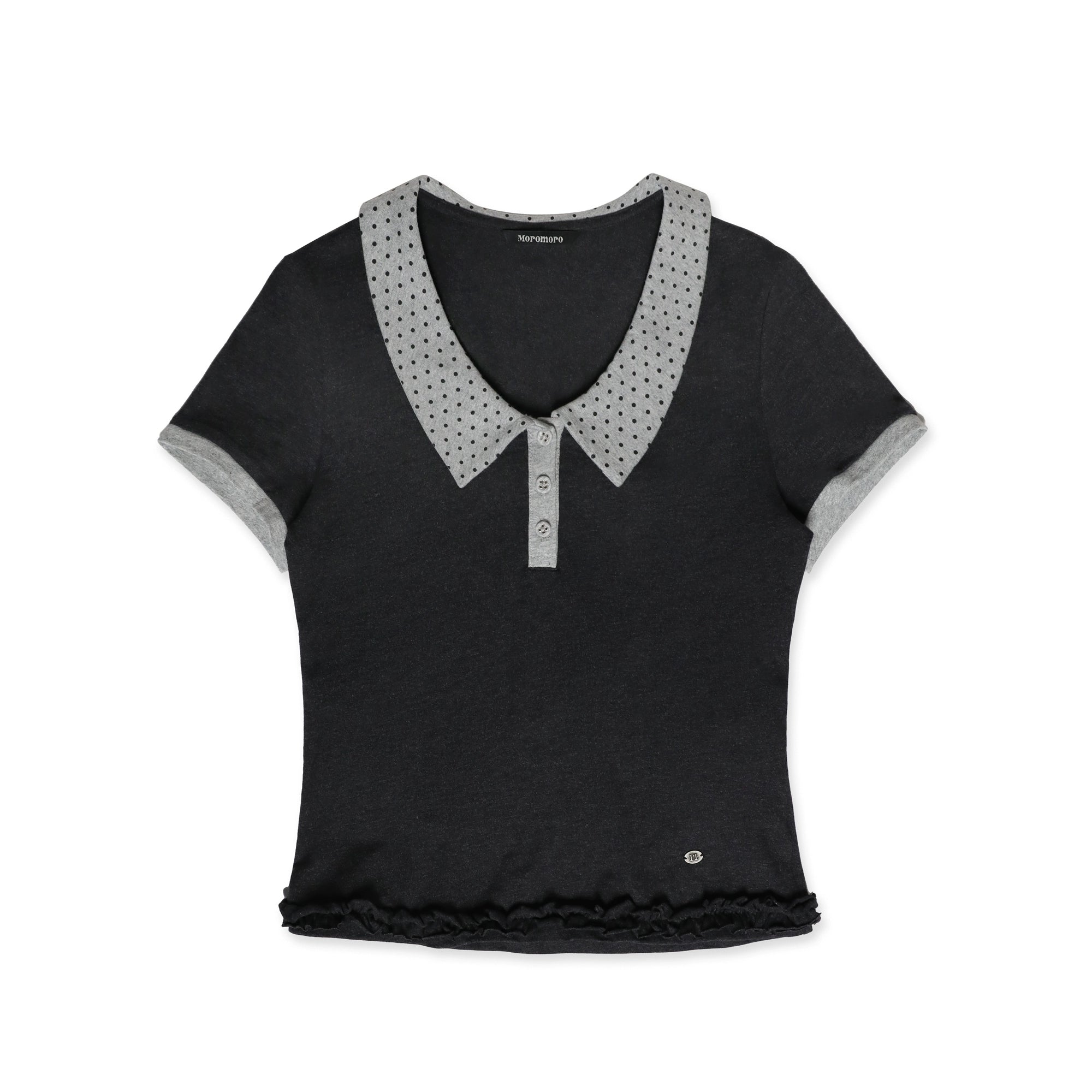 MoroMoro Retro Color Block Polka Dot Polo Style T-Shirt for Women