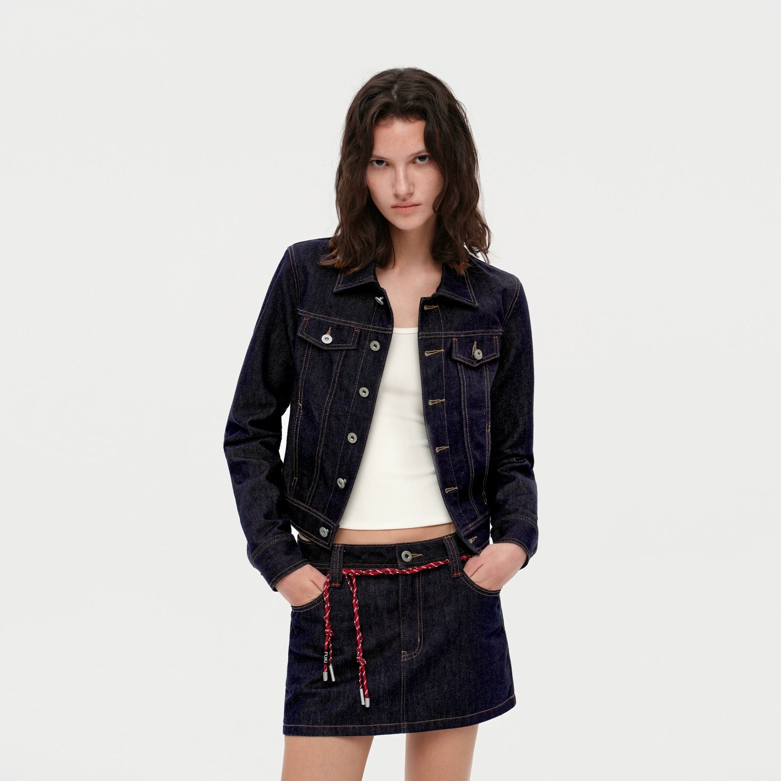 Puki Puki Original Denim Skirt with Red Belt