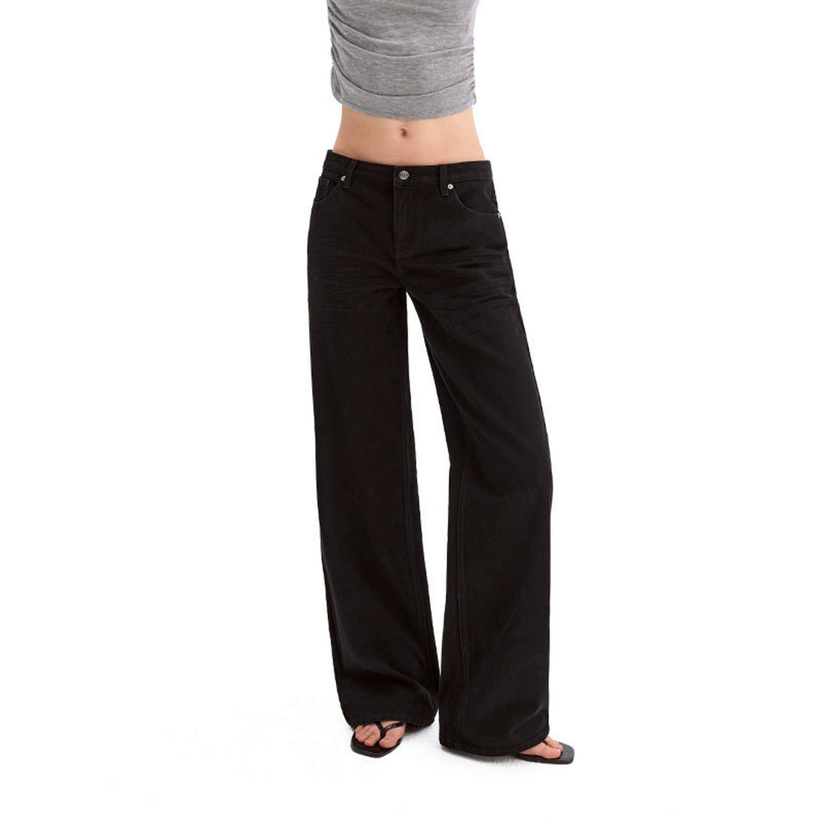 Puki Puki Classic Black Textured Vintage Jeans - Casual Mid-Low Rise Pants