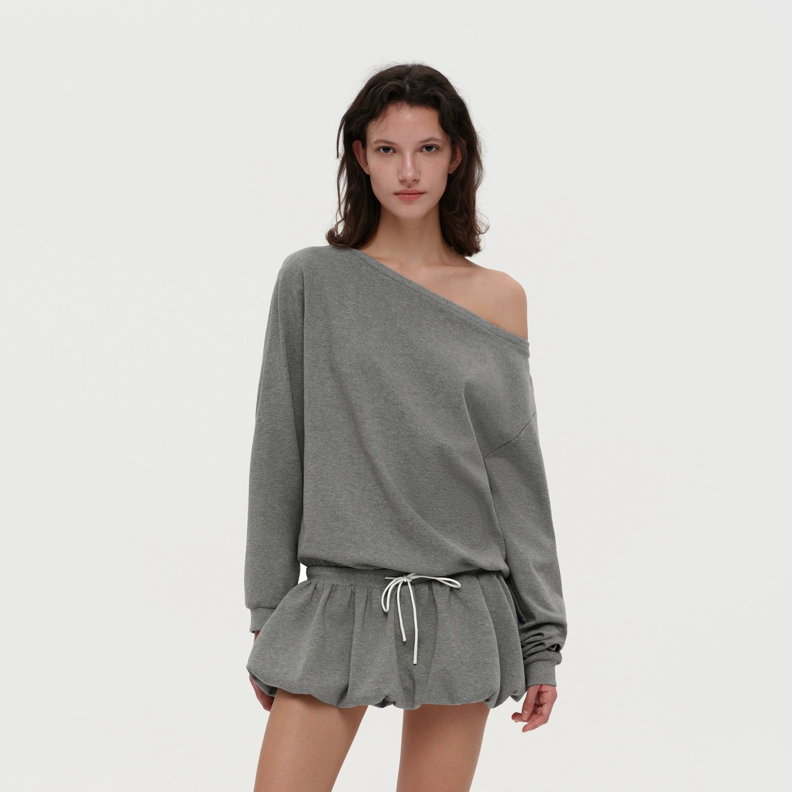 Puki Puki Sporty Off-Shoulder Dress in Pale Floral Gray