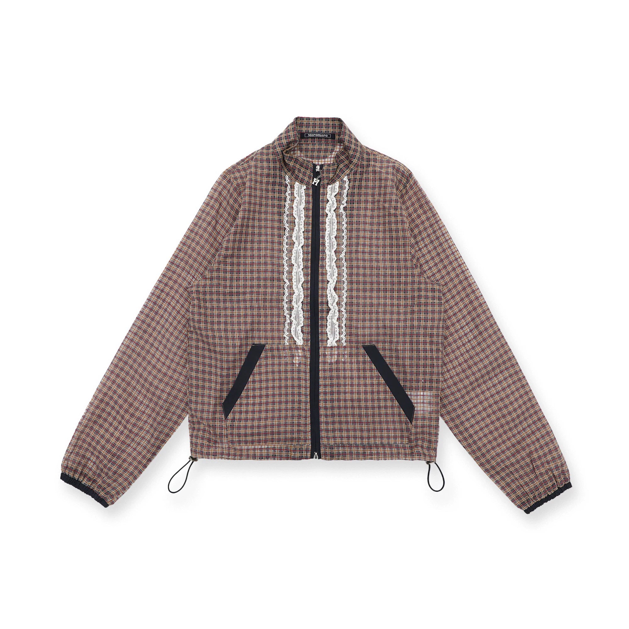 MoroMoro Vintage Plaid Lace Edge Jacket for Women