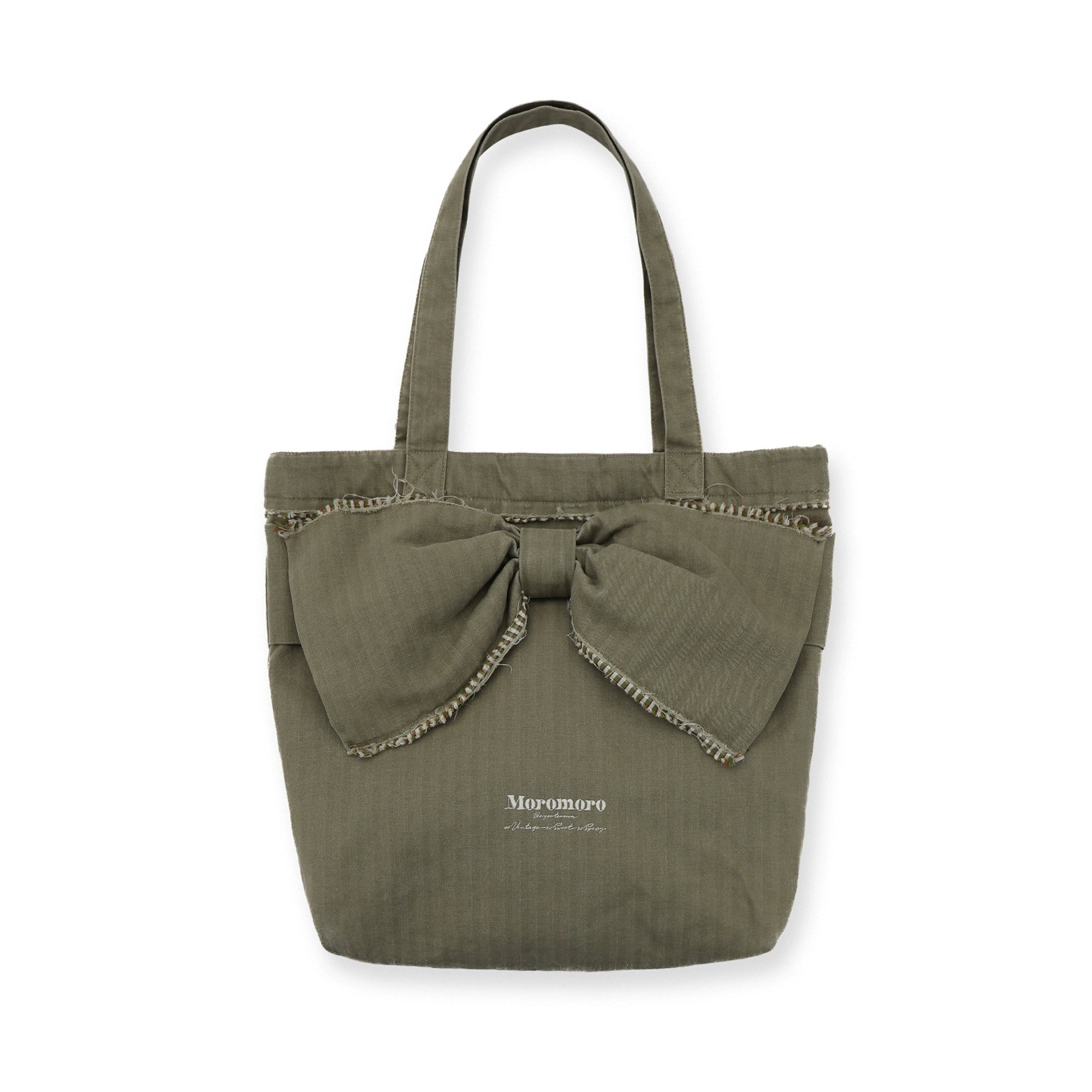 MoroMoro Stylish Large Bow Tote Bag in Army Green & Classic Black