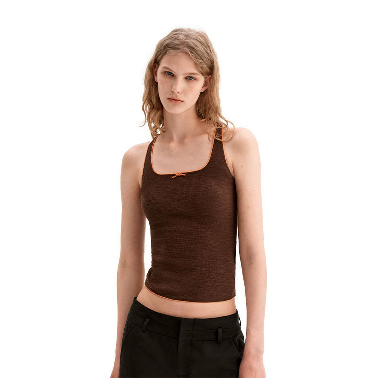 Puki Puki Mocha Brown Tank Top with Bow Detail
