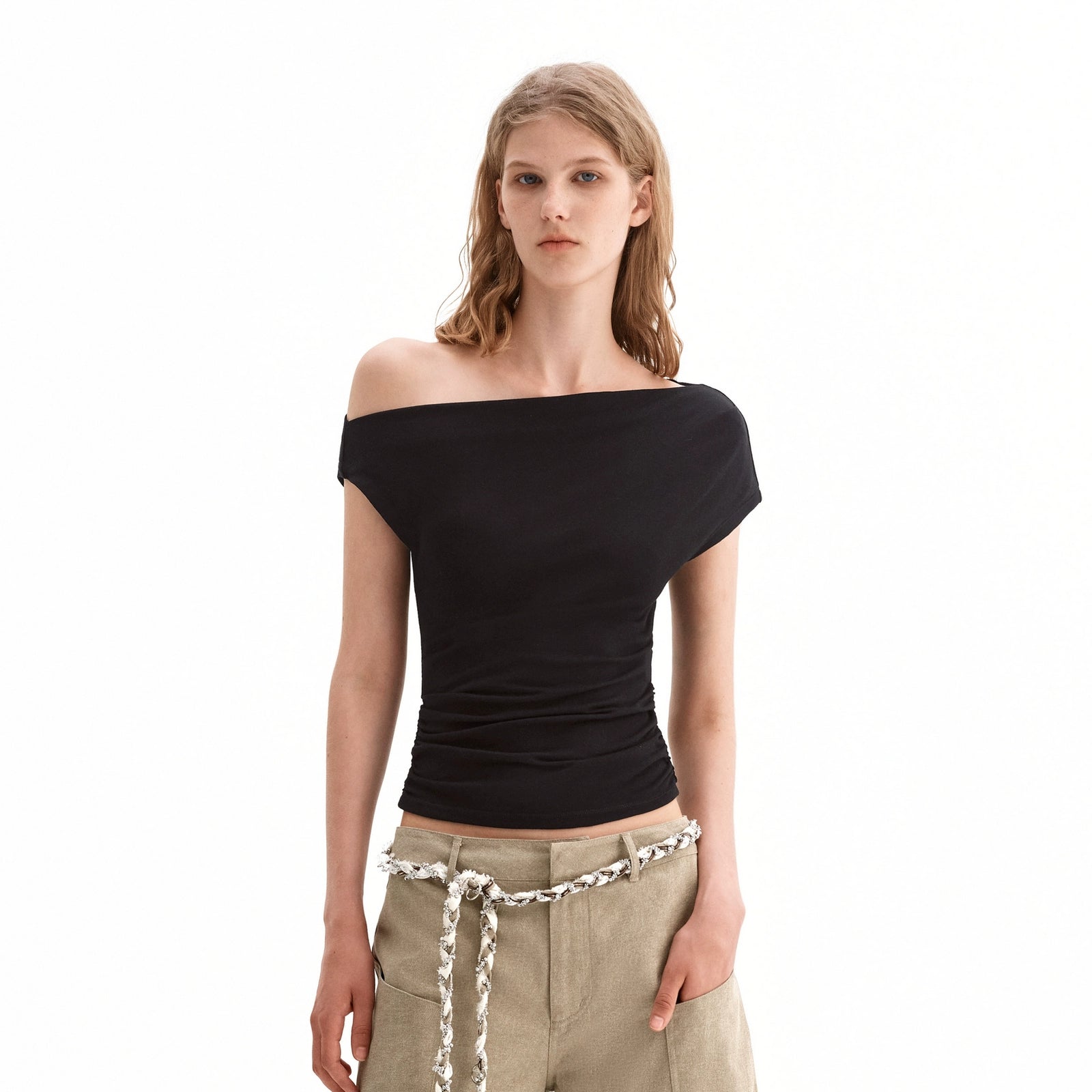 Puki Puki Tencel Lycra Off-Shoulder Casual Top