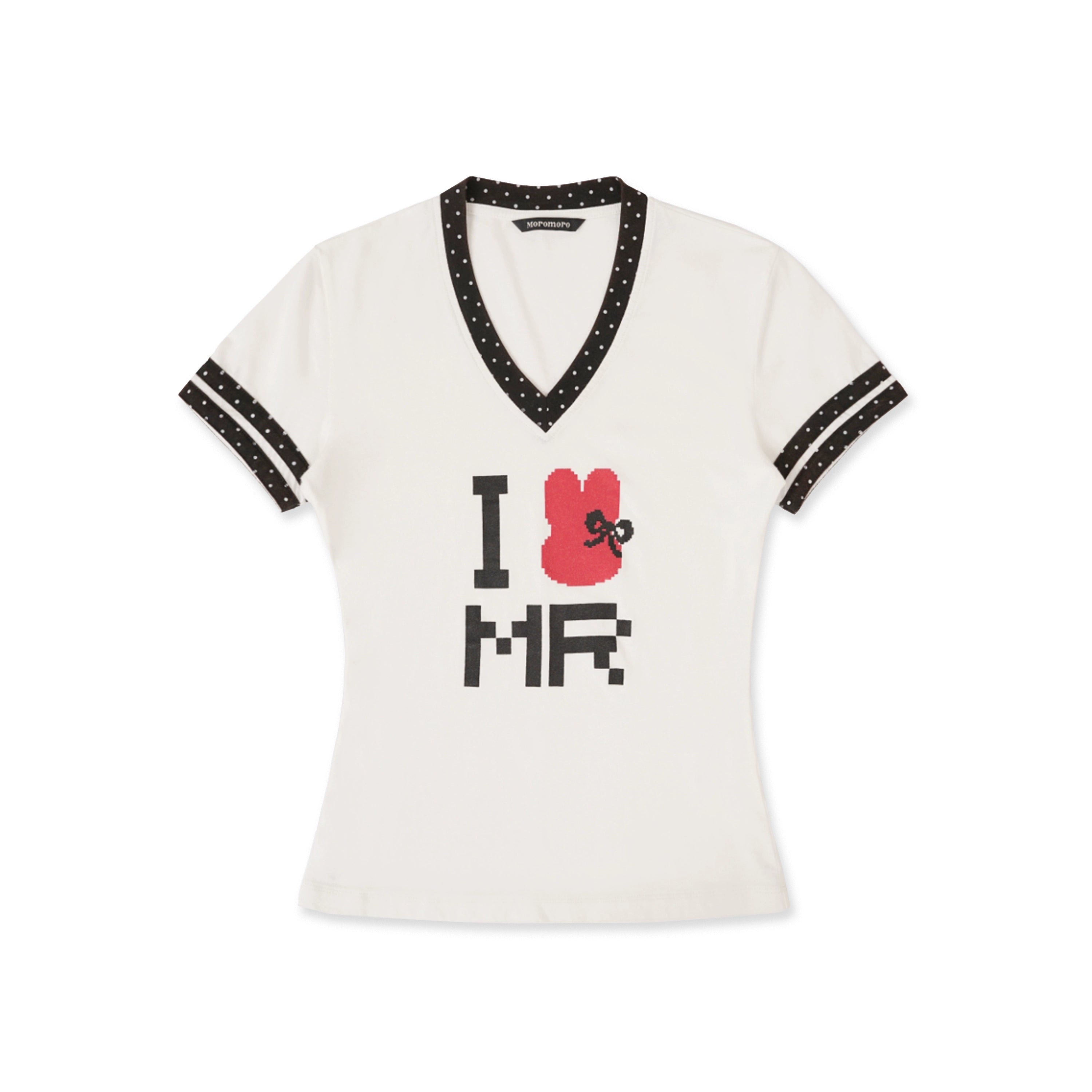 MoroMoro Retro V-Neck Cotton T-Shirt with Polka Dot Trim