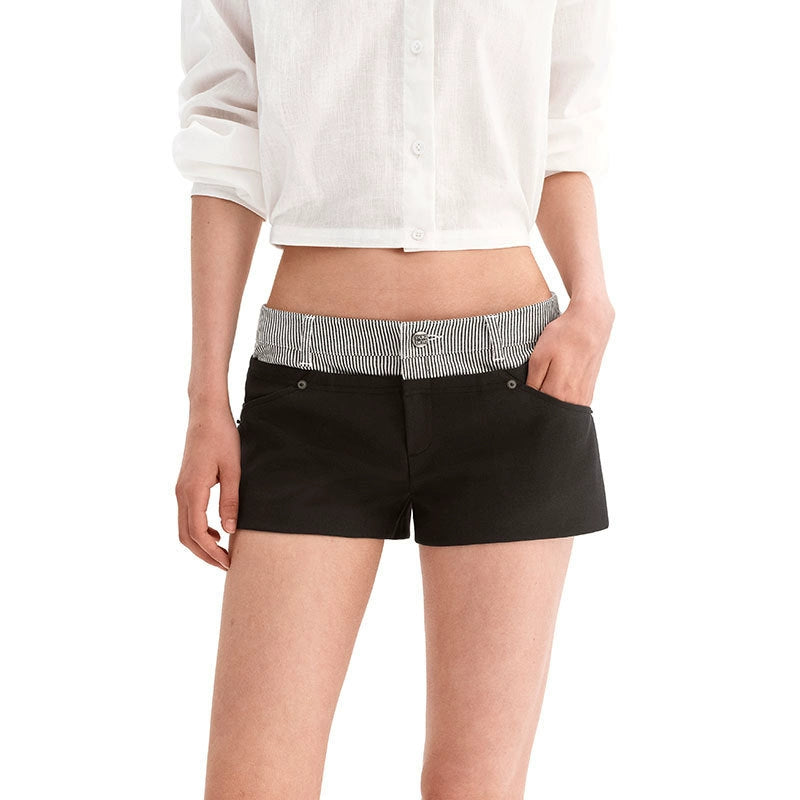 Puki Puki Casual Striped Waist Patchwork Shorts for Women