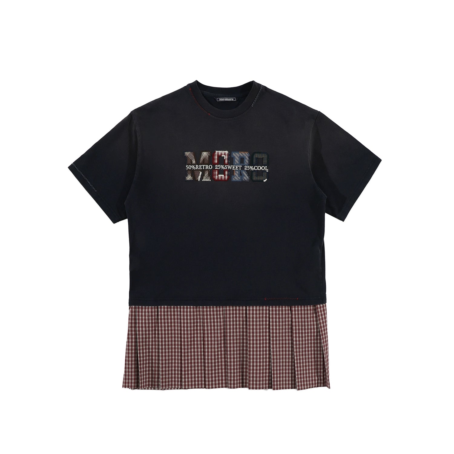 MoroMoro Retro Color Block Plaid Tee with Layered Hem