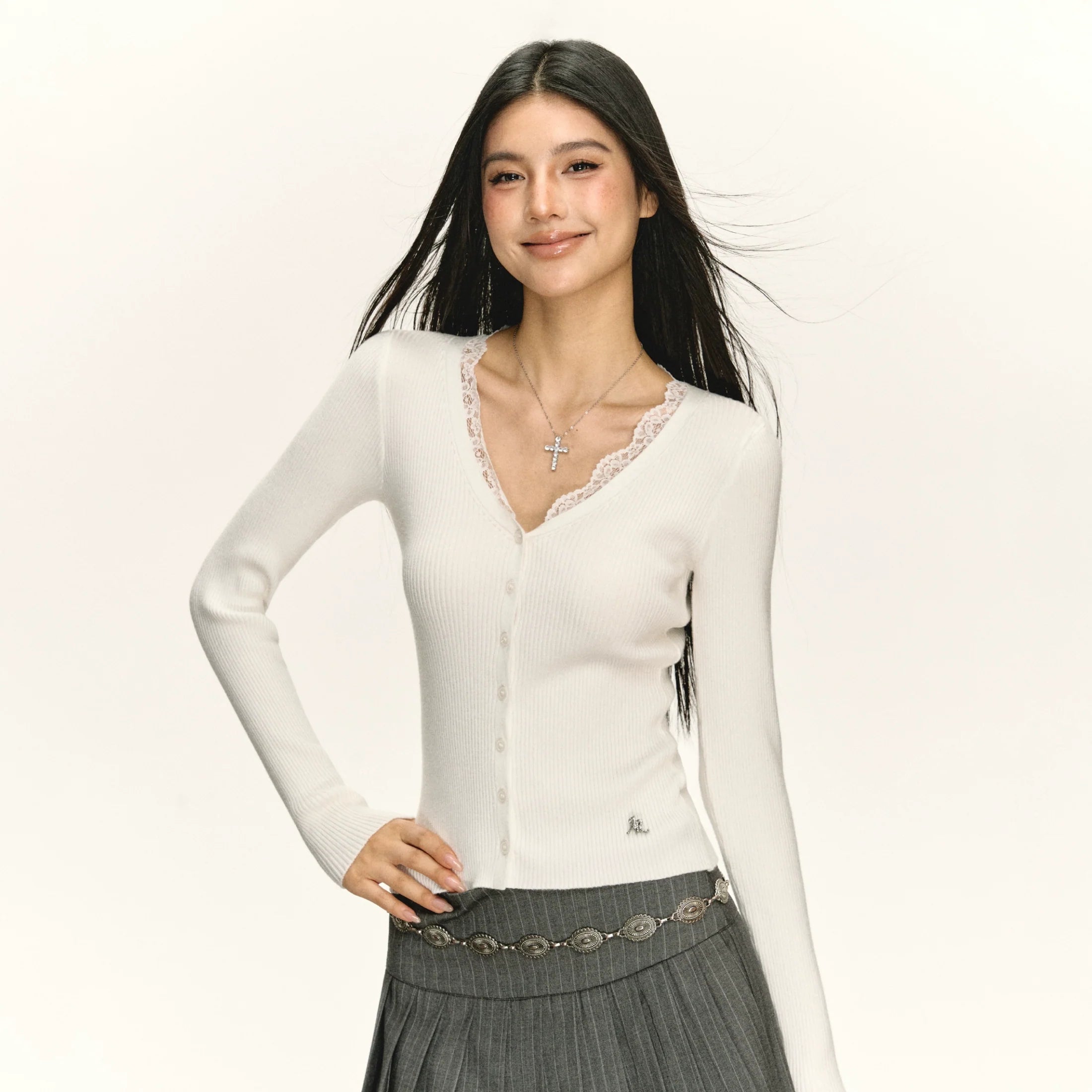 Ariseism Vintage Patchwork Lace Knit Cardigan