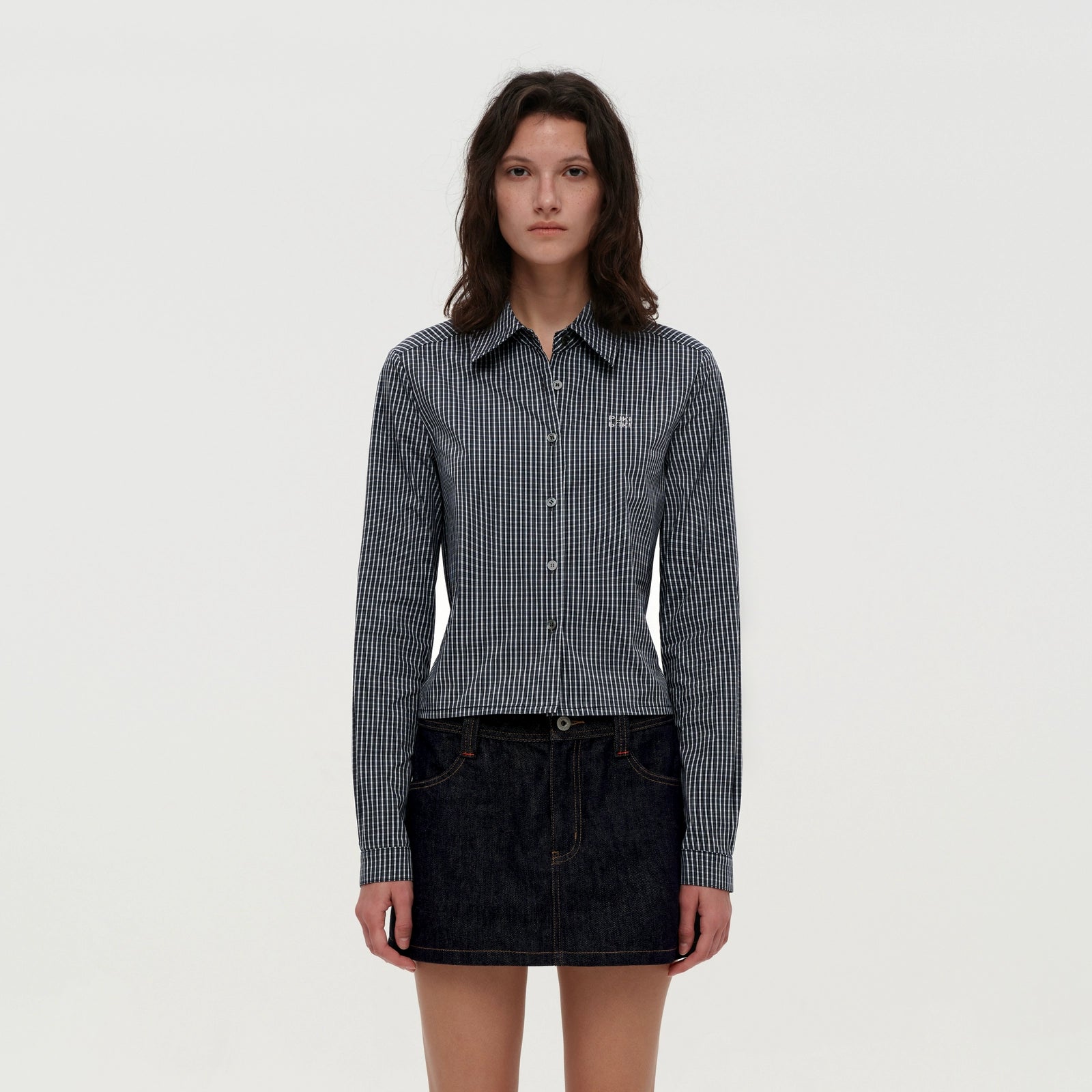 Puki Puki Retro Plaid Tie Slim Fit Shirt