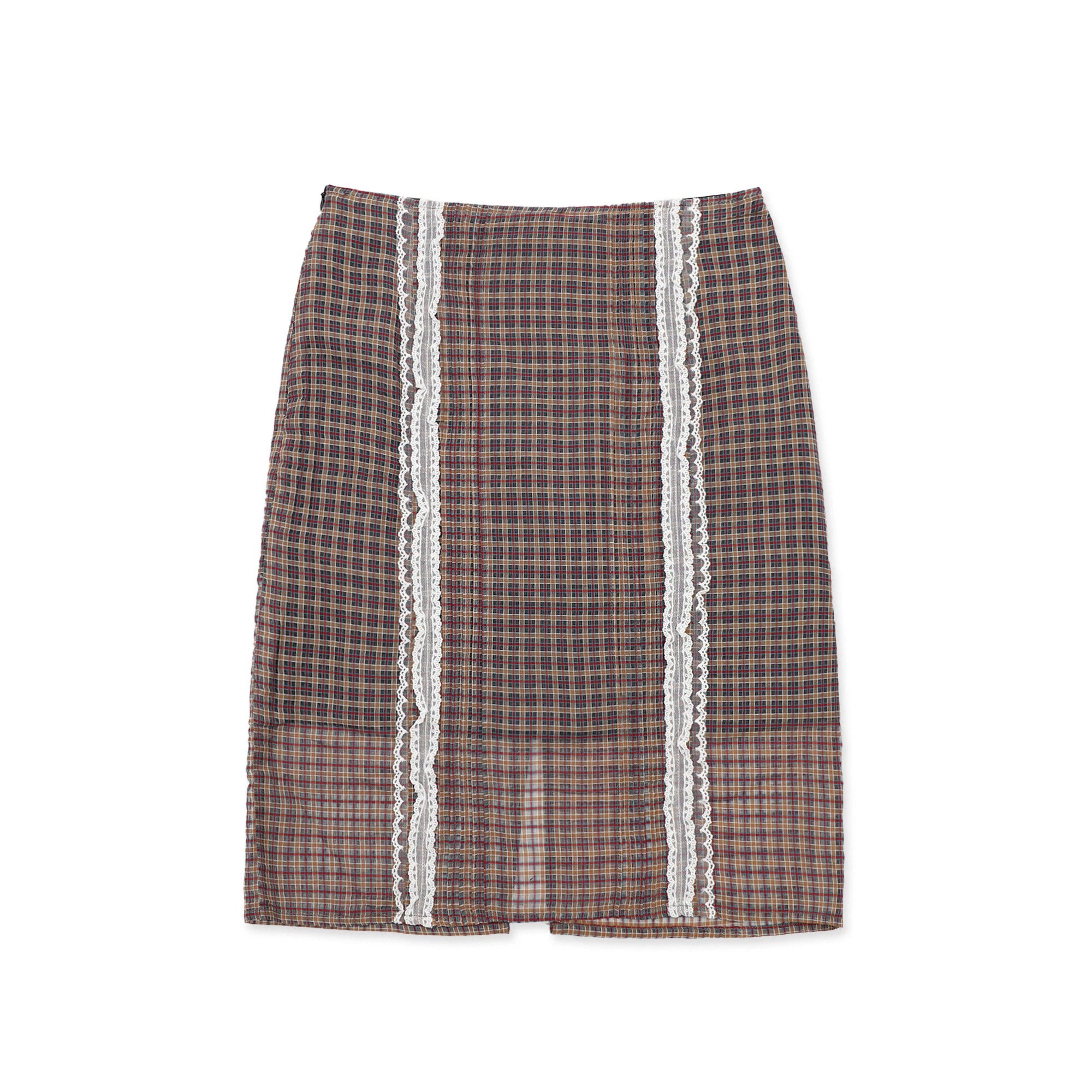 Moromoro High-Waisted Check Lace Skirt-Shorts Set